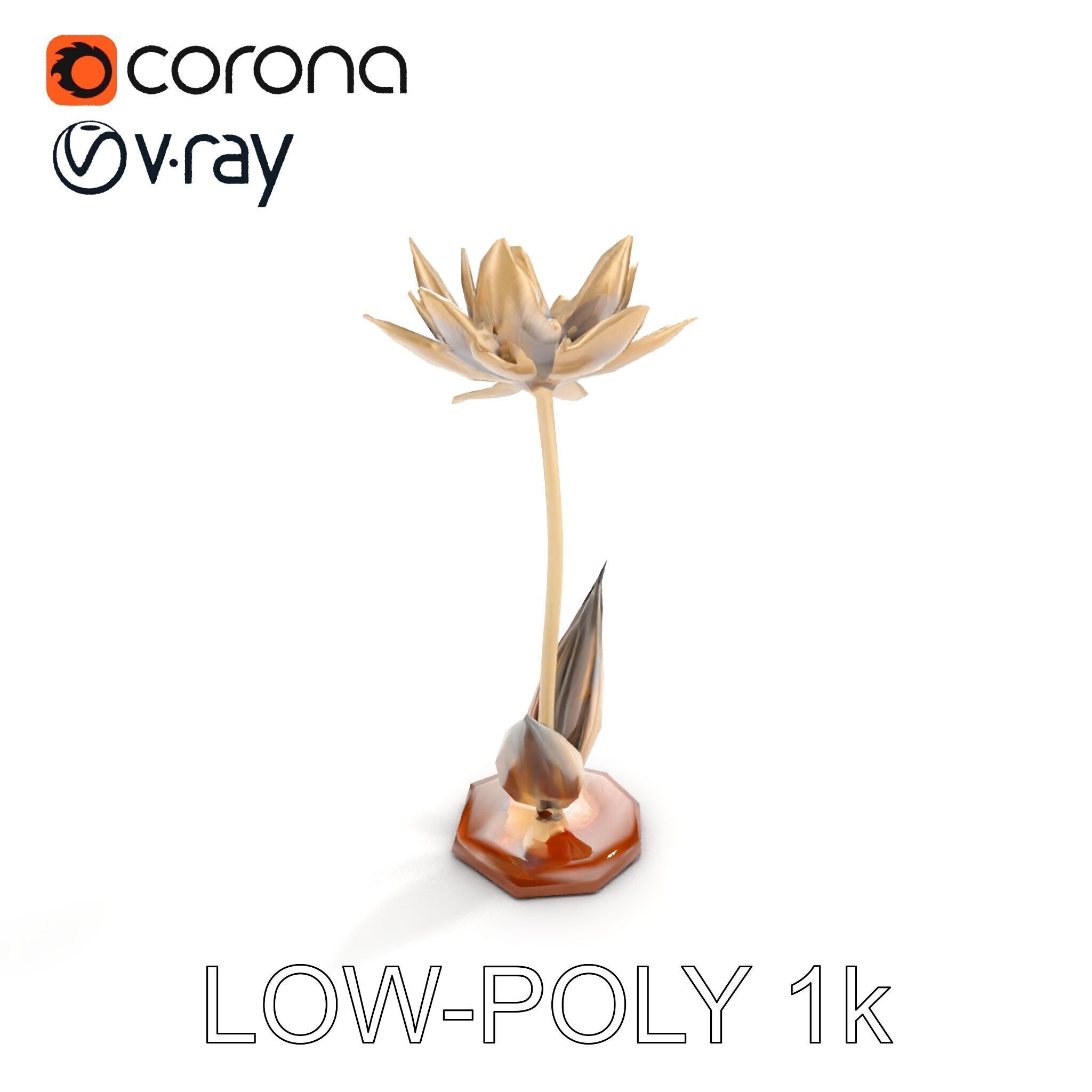 Metallic Lotus Flower Sculpture D Model Pack Low-poly 3D model_21