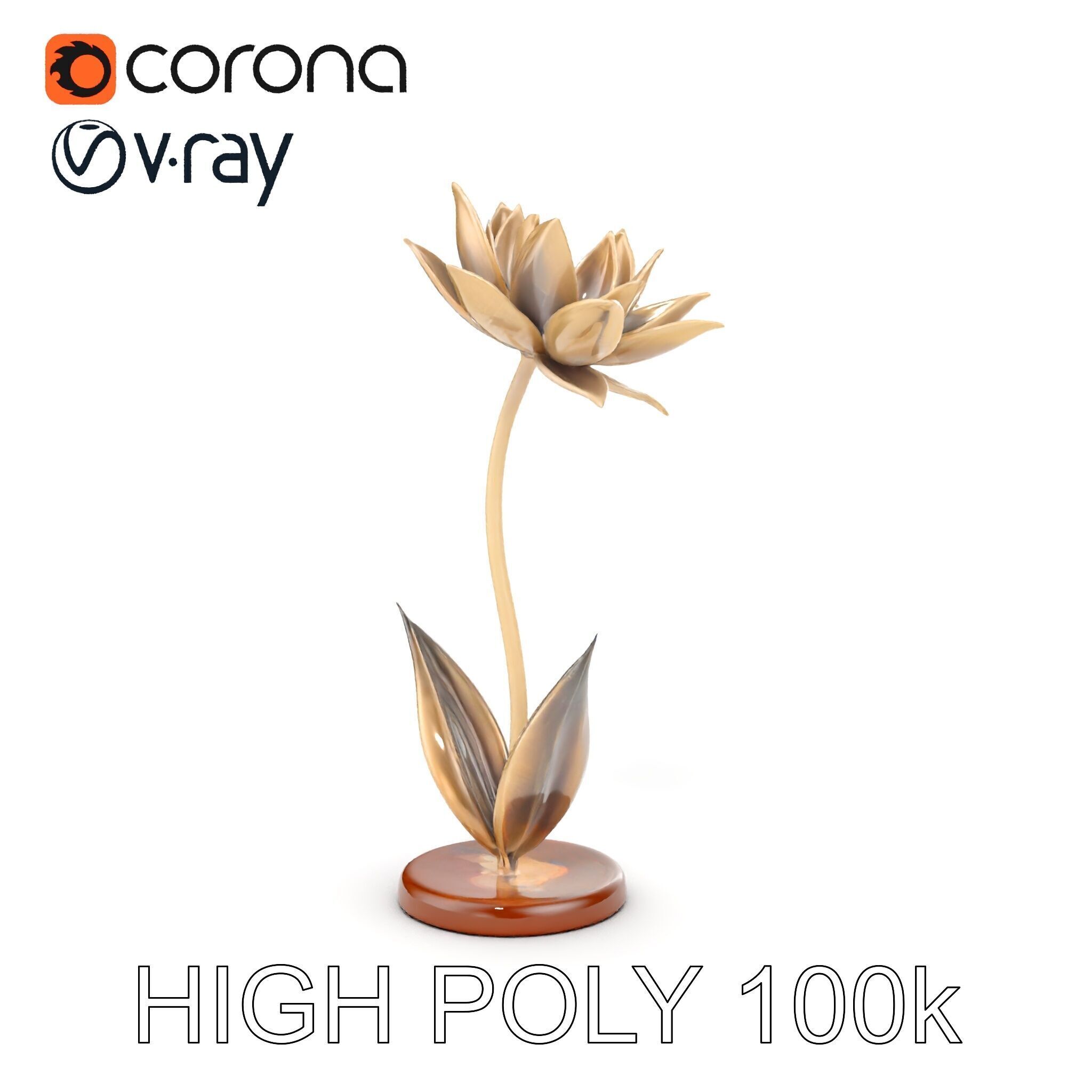 Metallic Lotus Flower Sculpture D Model Pack Low-poly 3D model_16