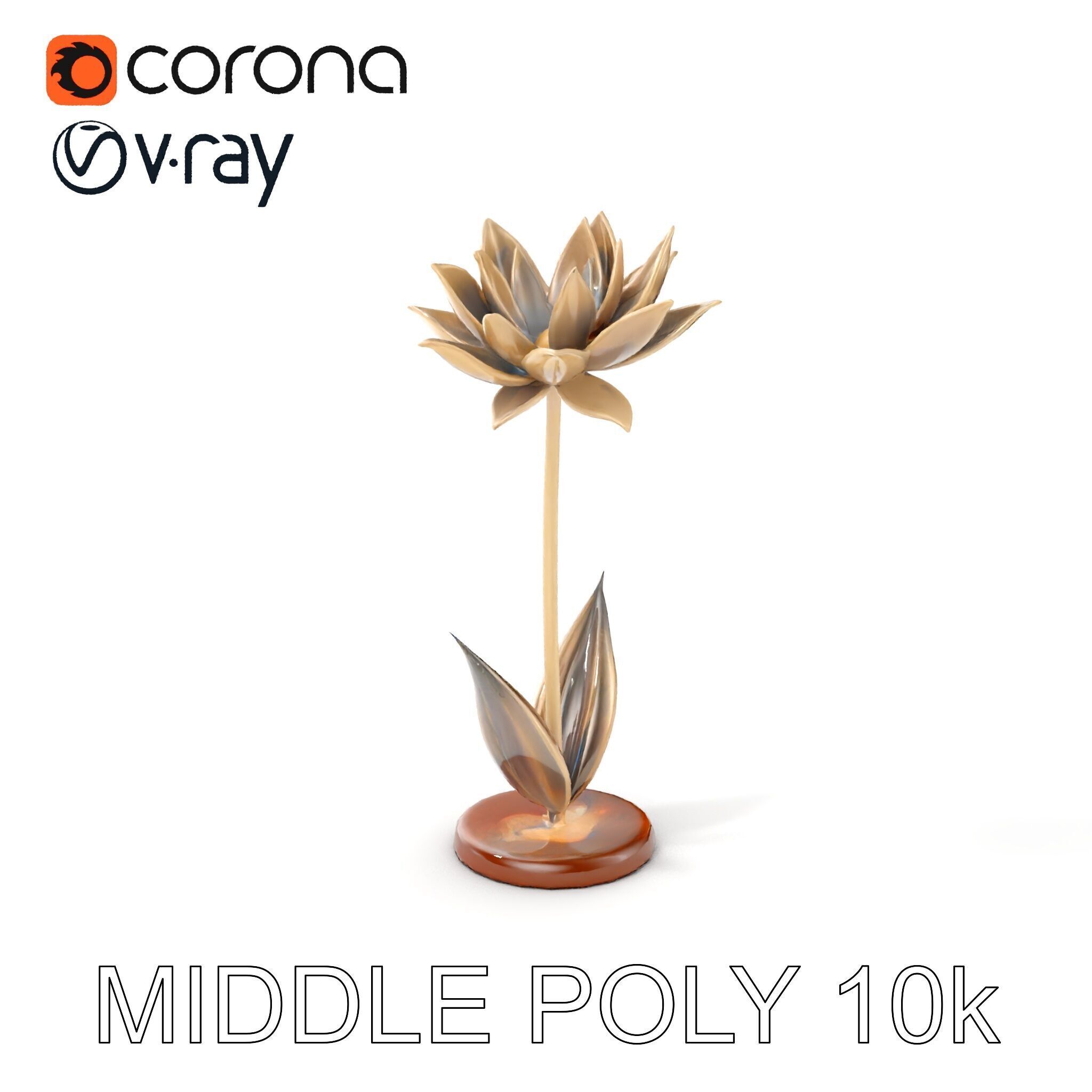 Metallic Lotus Flower Sculpture D Model Pack Low-poly 3D model_11
