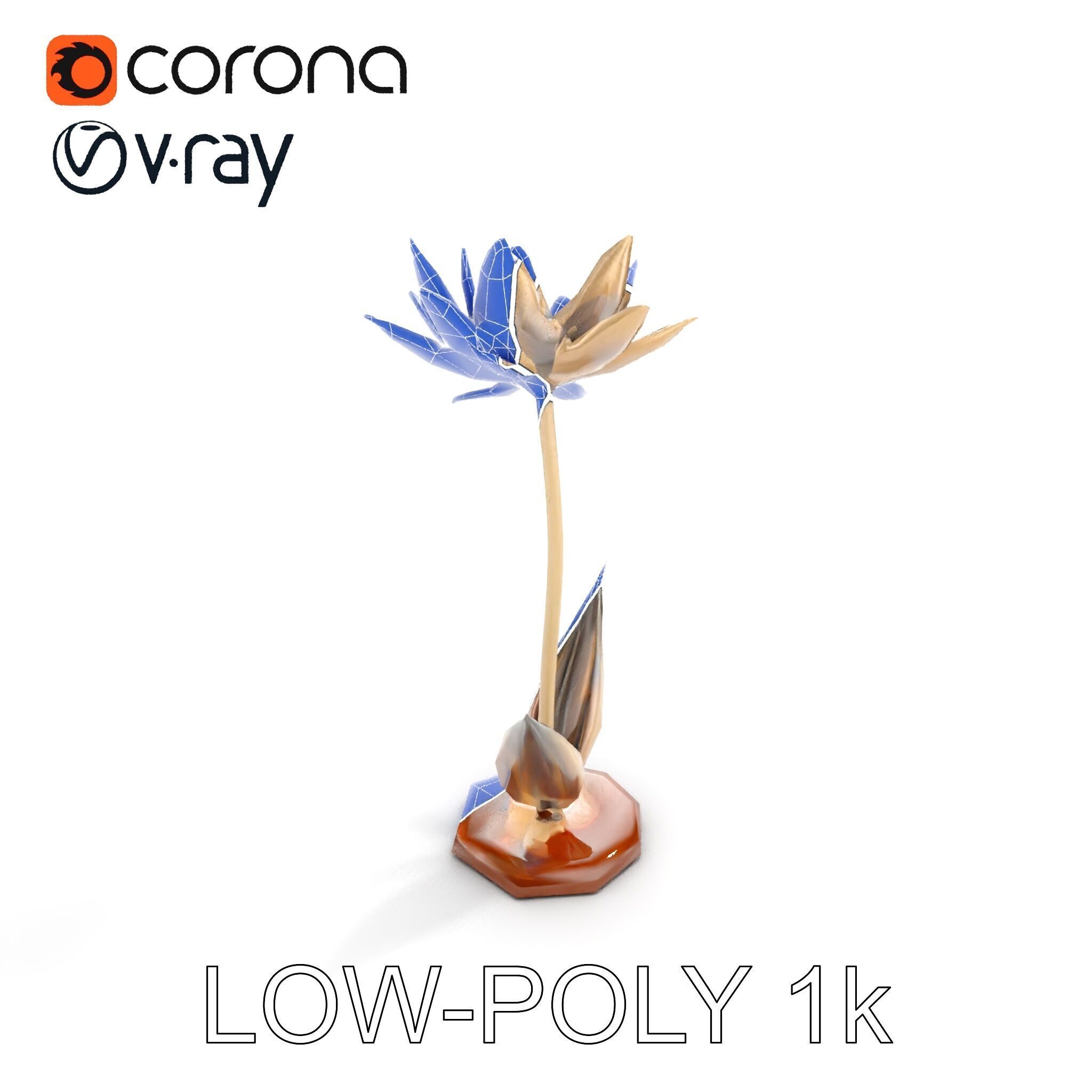 Metallic Lotus Flower Sculpture D Model Pack Low-poly 3D model_12