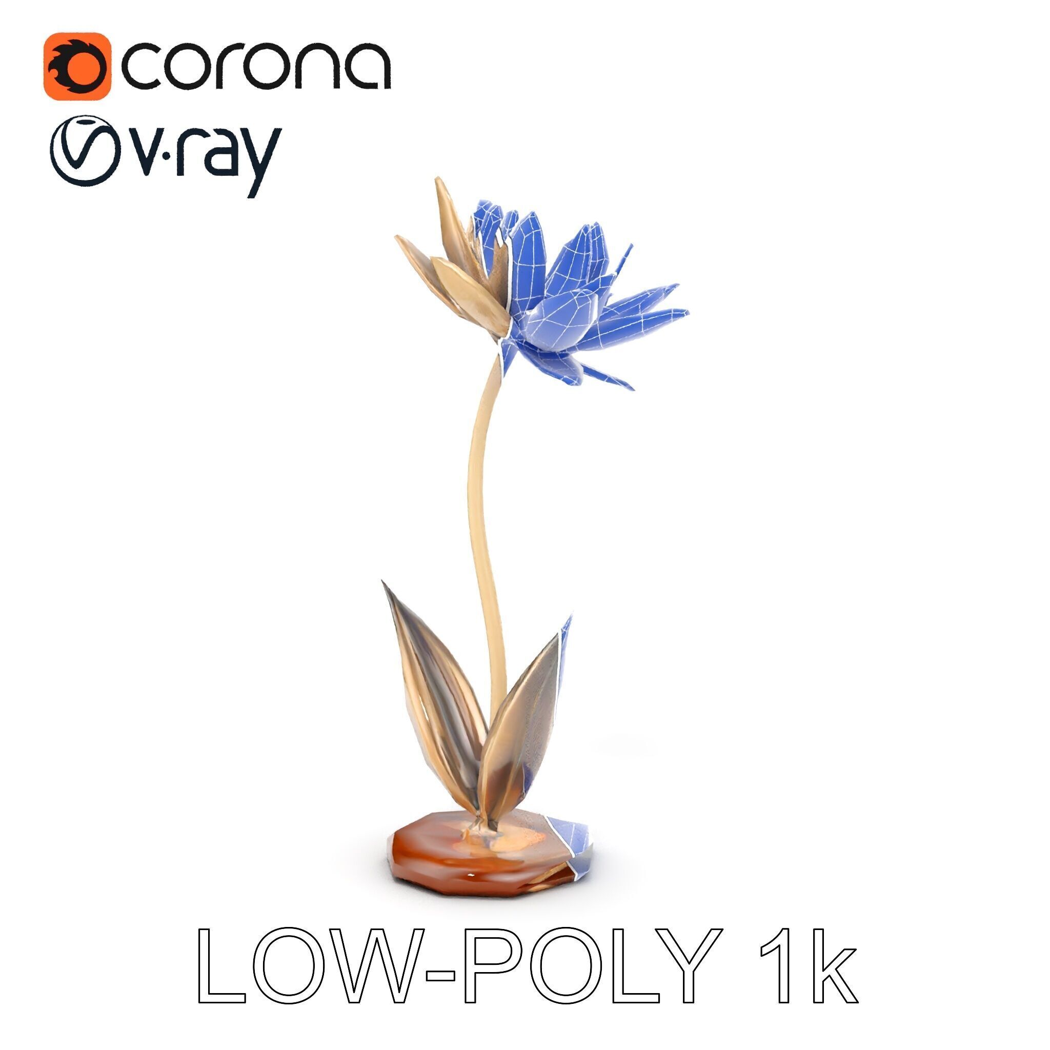 Metallic Lotus Flower Sculpture D Model Pack Low-poly 3D model_30