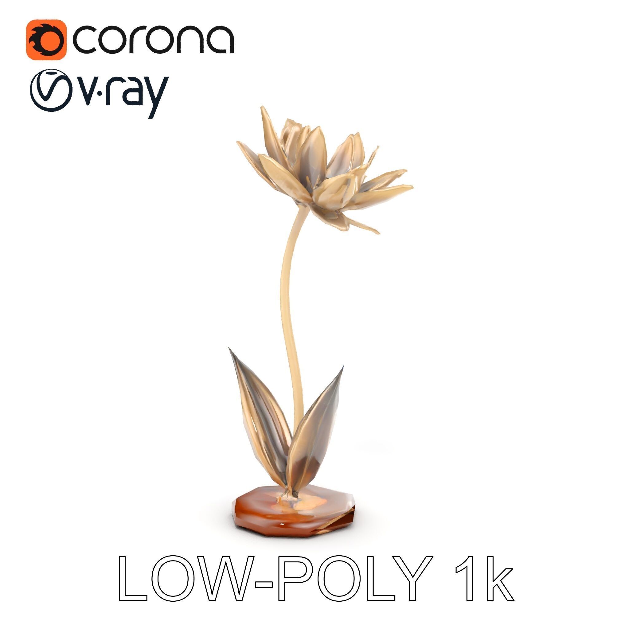 Metallic Lotus Flower Sculpture D Model Pack Low-poly 3D model_8