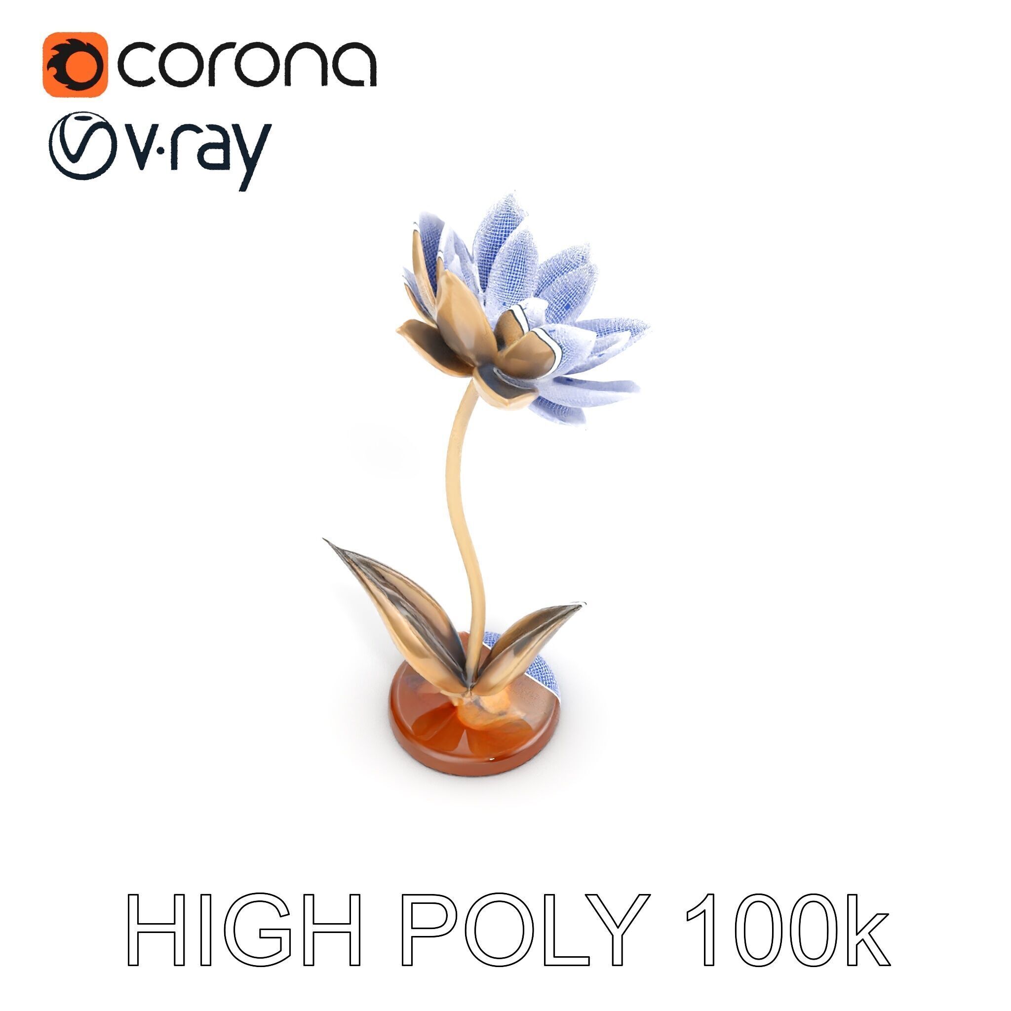 Metallic Lotus Flower Sculpture D Model Pack Low-poly 3D model_19