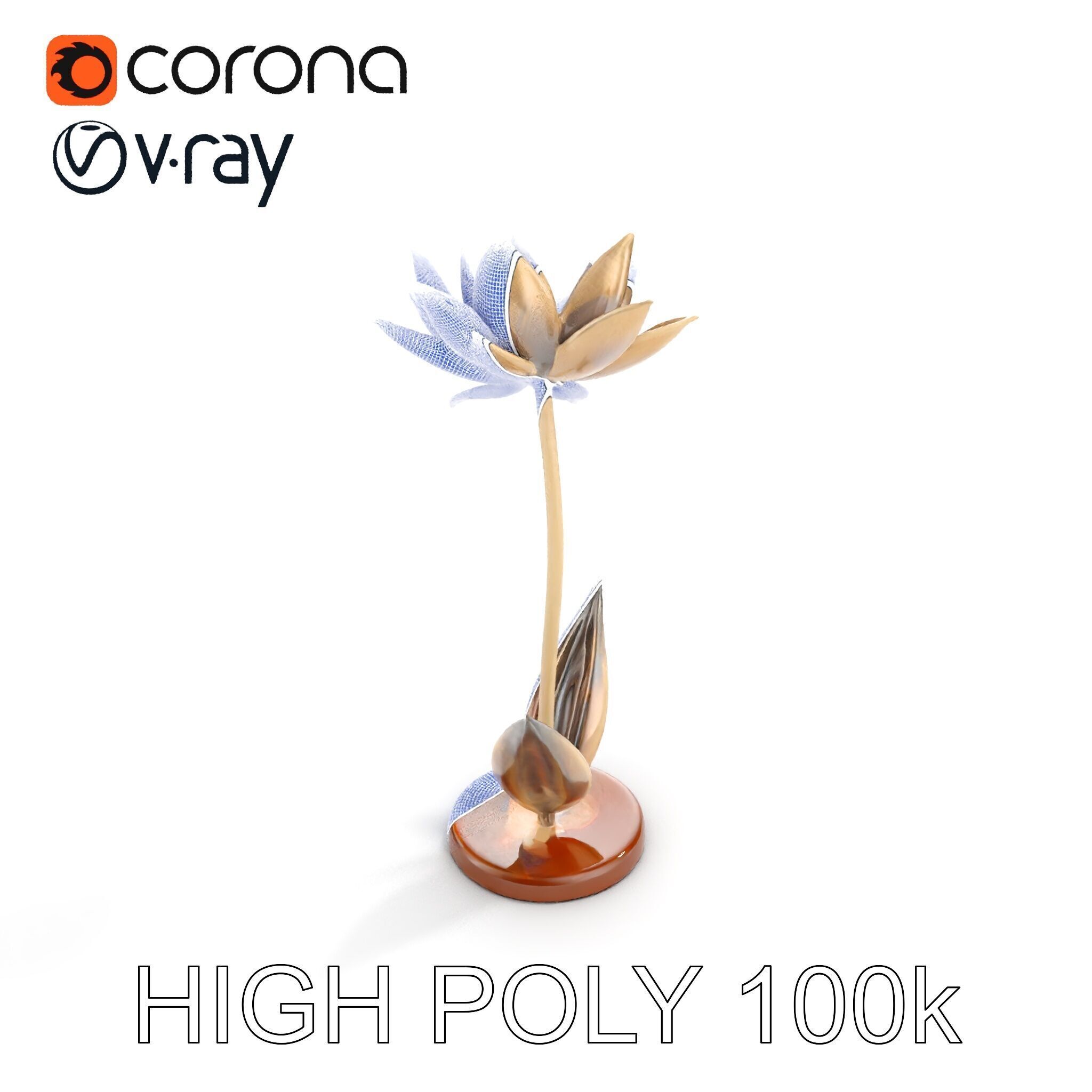 Metallic Lotus Flower Sculpture D Model Pack Low-poly 3D model_36