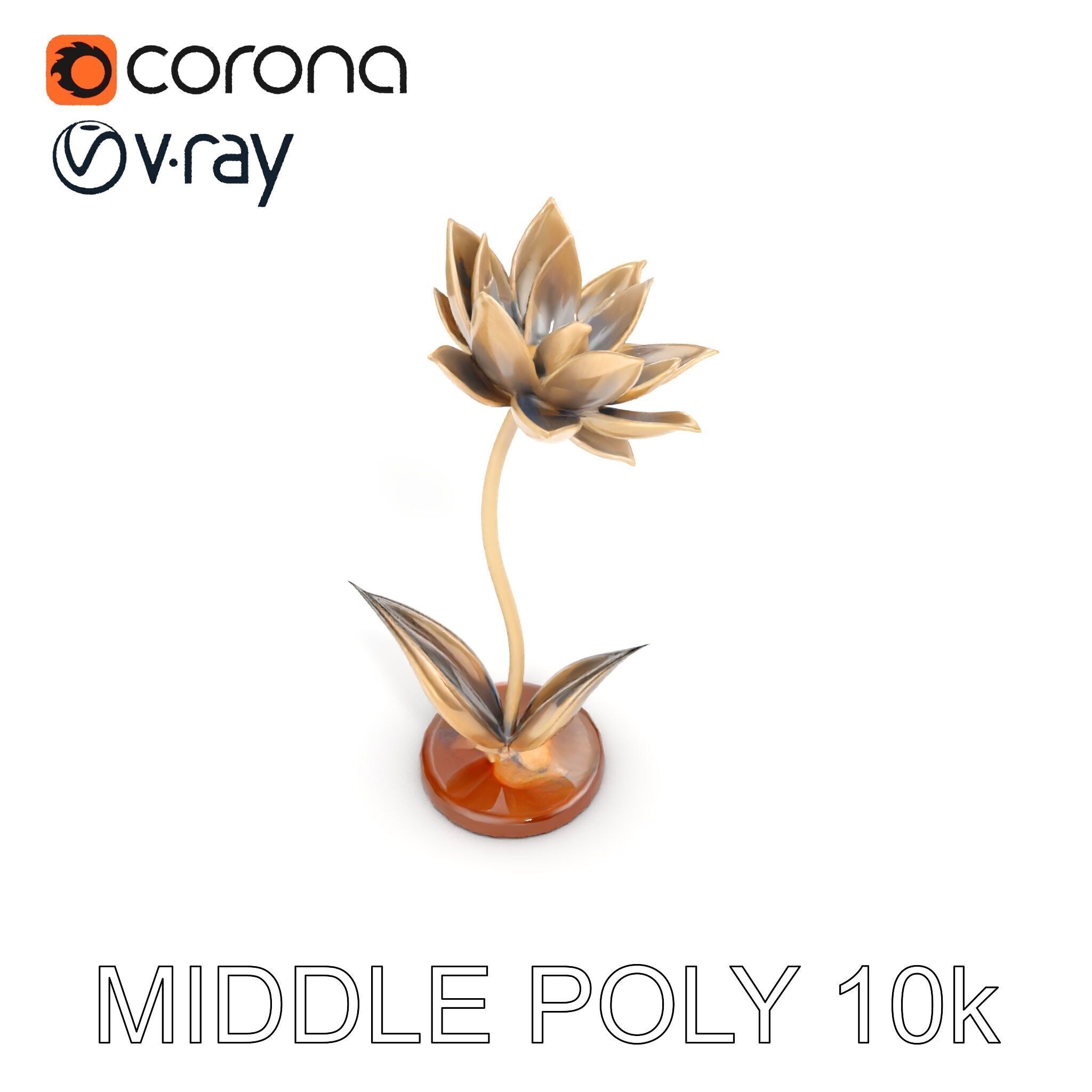 Metallic Lotus Flower Sculpture D Model Pack Low-poly 3D model_17