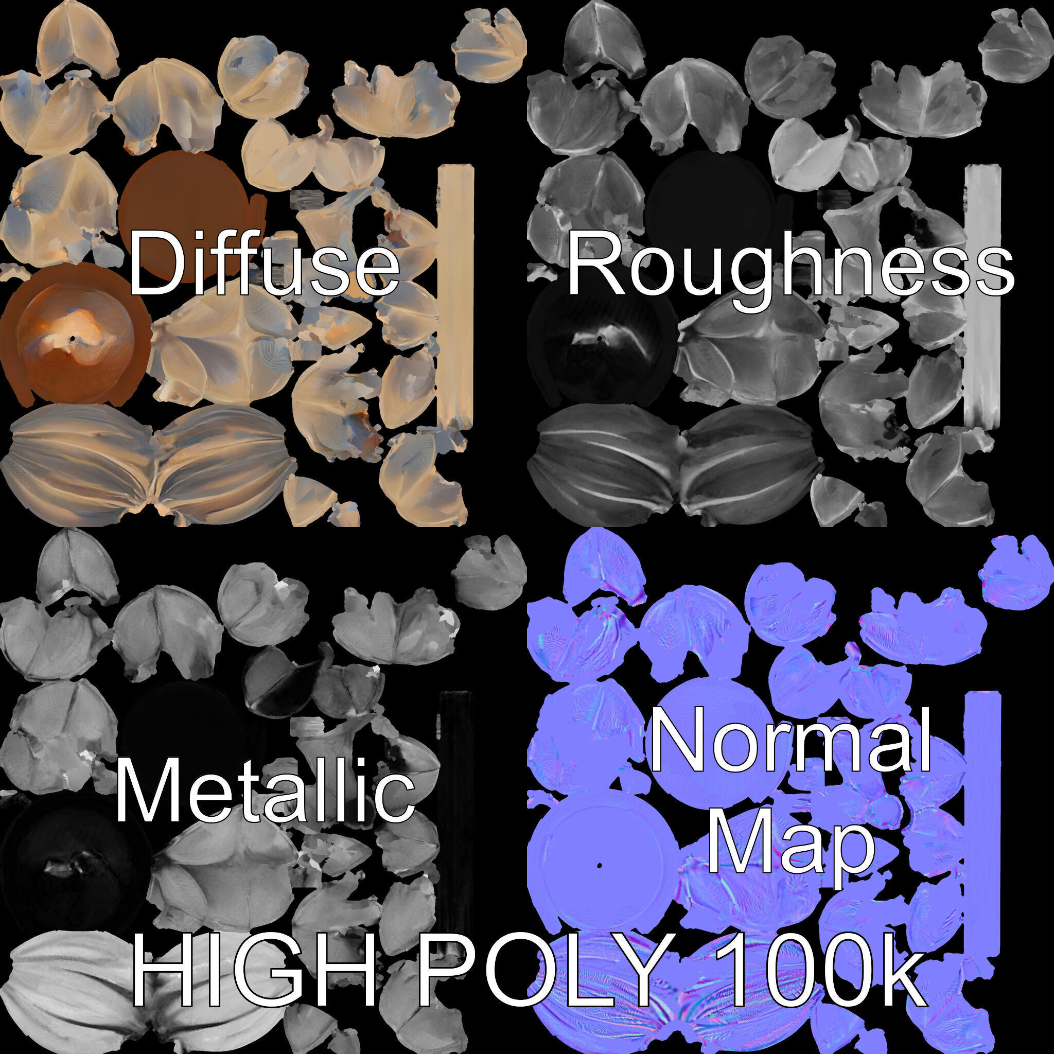 Metallic Lotus Flower Sculpture D Model Pack Low-poly 3D model_4