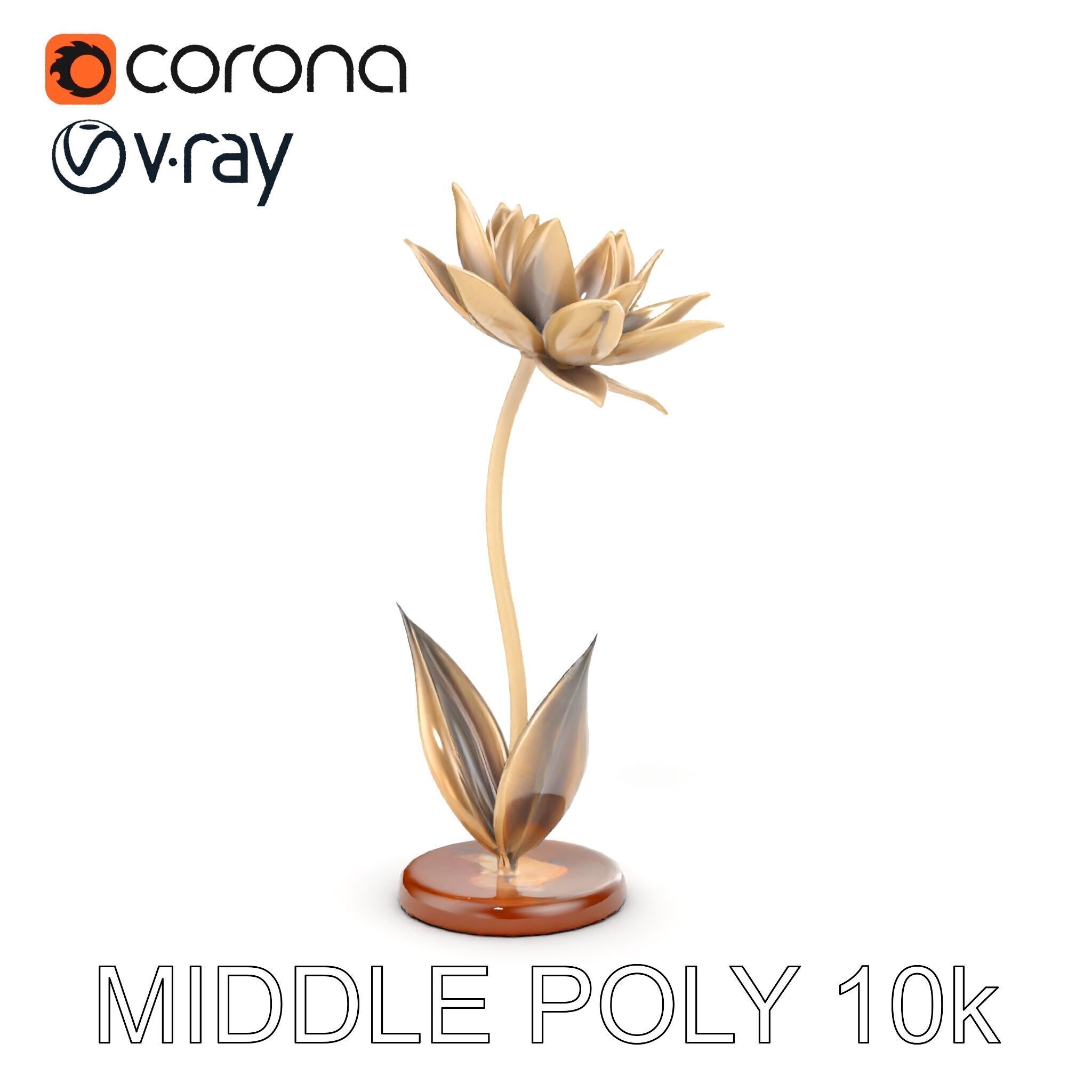 Metallic Lotus Flower Sculpture D Model Pack Low-poly 3D model_7
