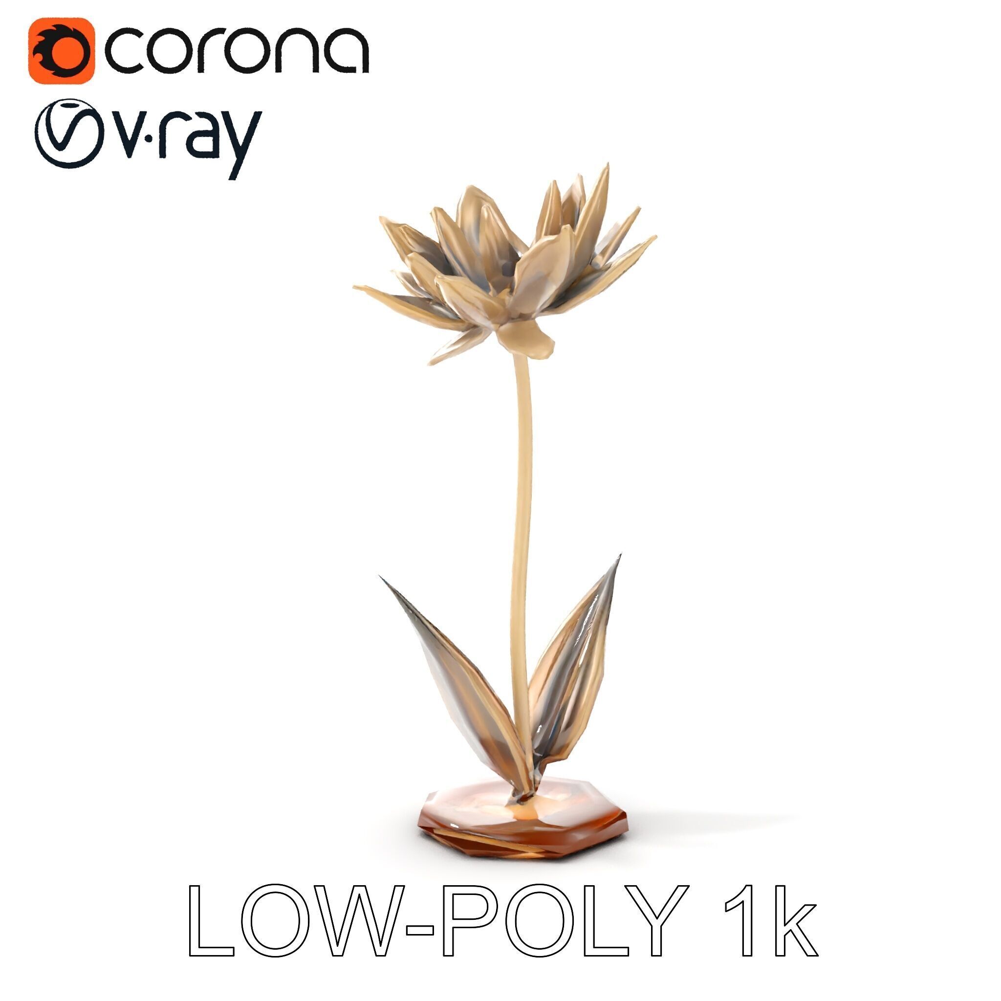 Metallic Lotus Flower Sculpture D Model Pack Low-poly 3D model_10