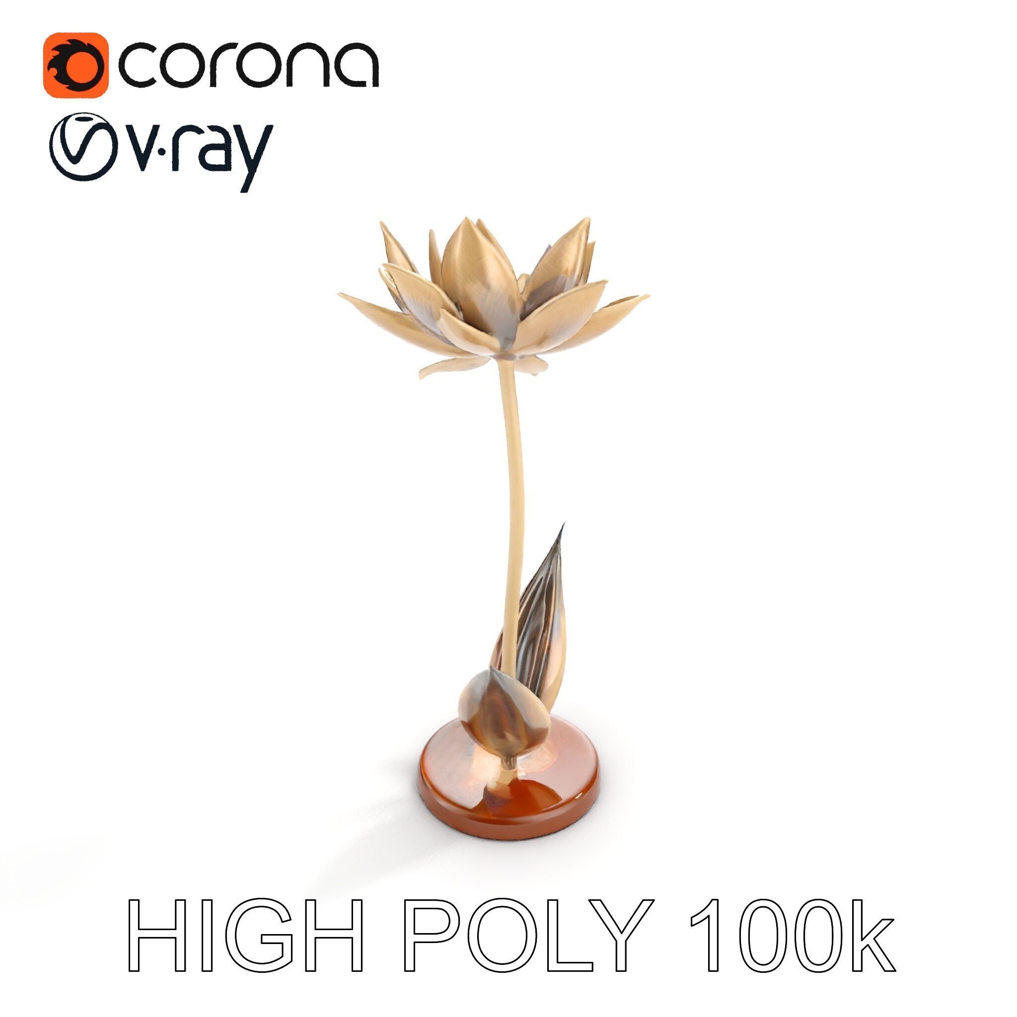 Metallic Lotus Flower Sculpture D Model Pack Low-poly 3D model_28