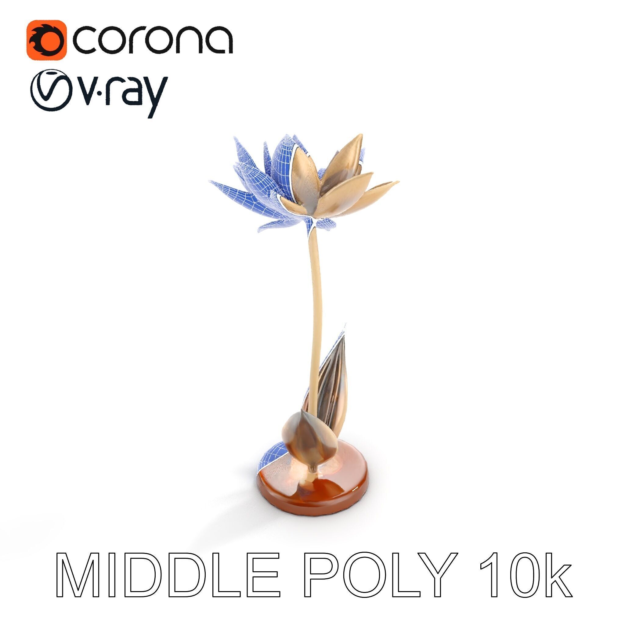 Metallic Lotus Flower Sculpture D Model Pack Low-poly 3D model_26