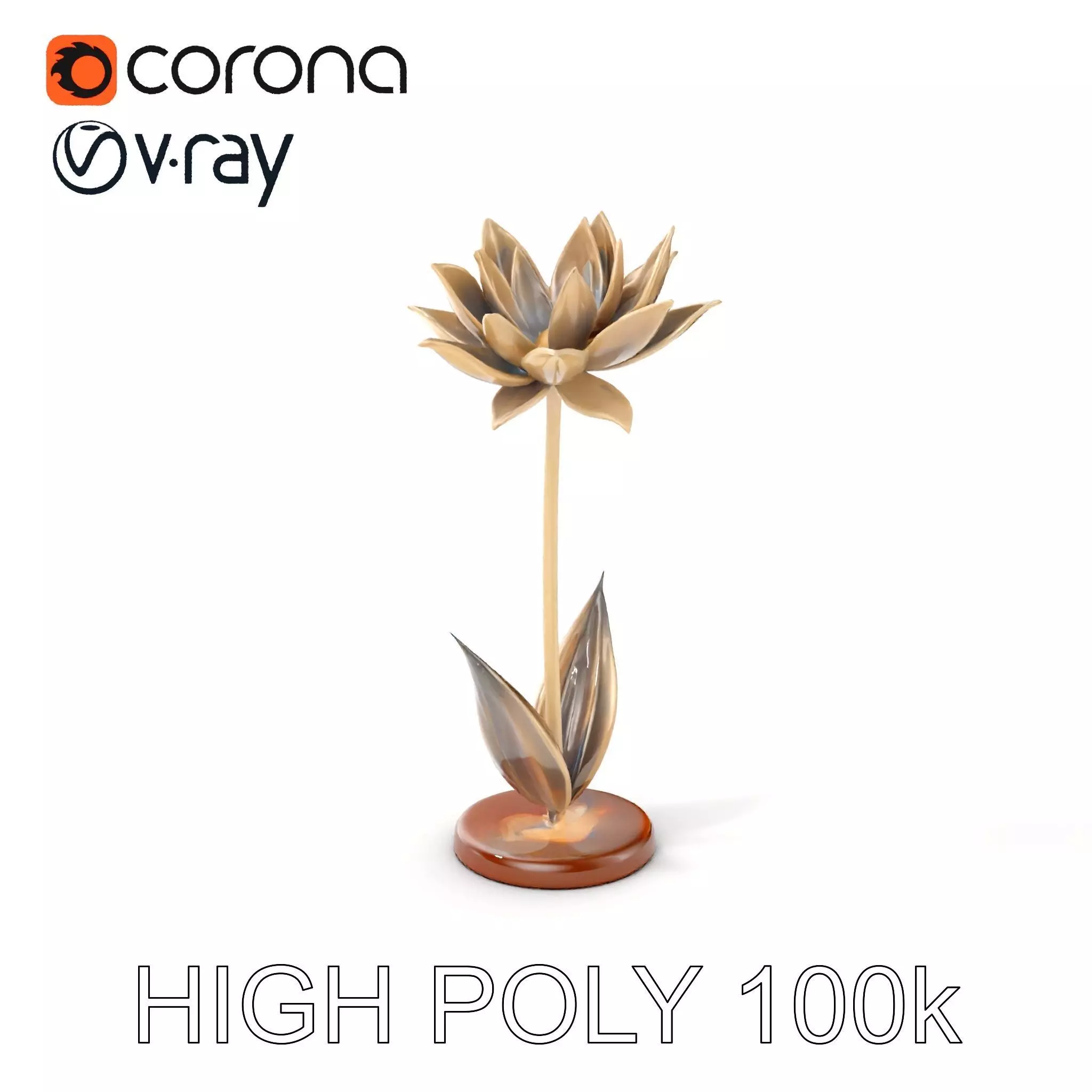 Metallic Lotus Flower Sculpture D Model Pack Low-poly 3D model_0