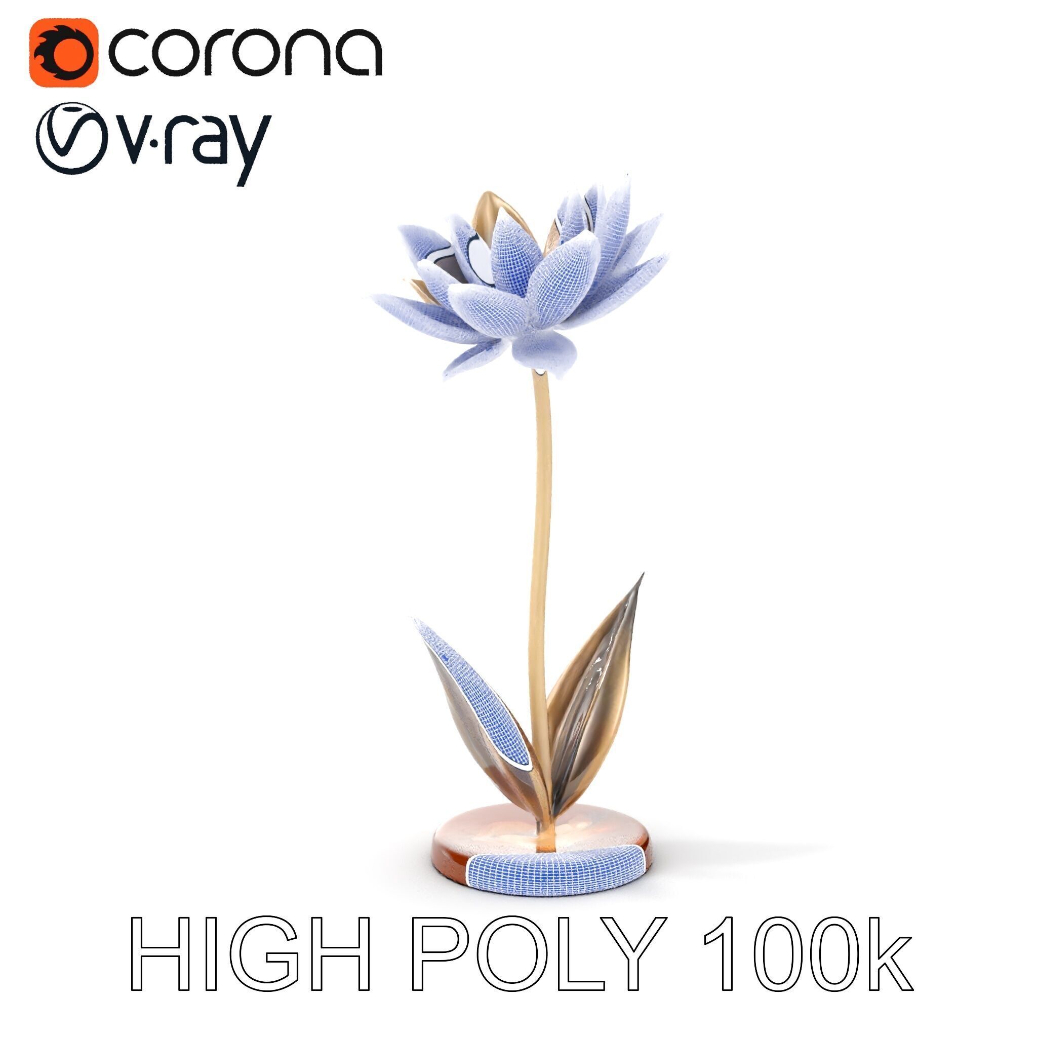 Metallic Lotus Flower Sculpture D Model Pack Low-poly 3D model_13