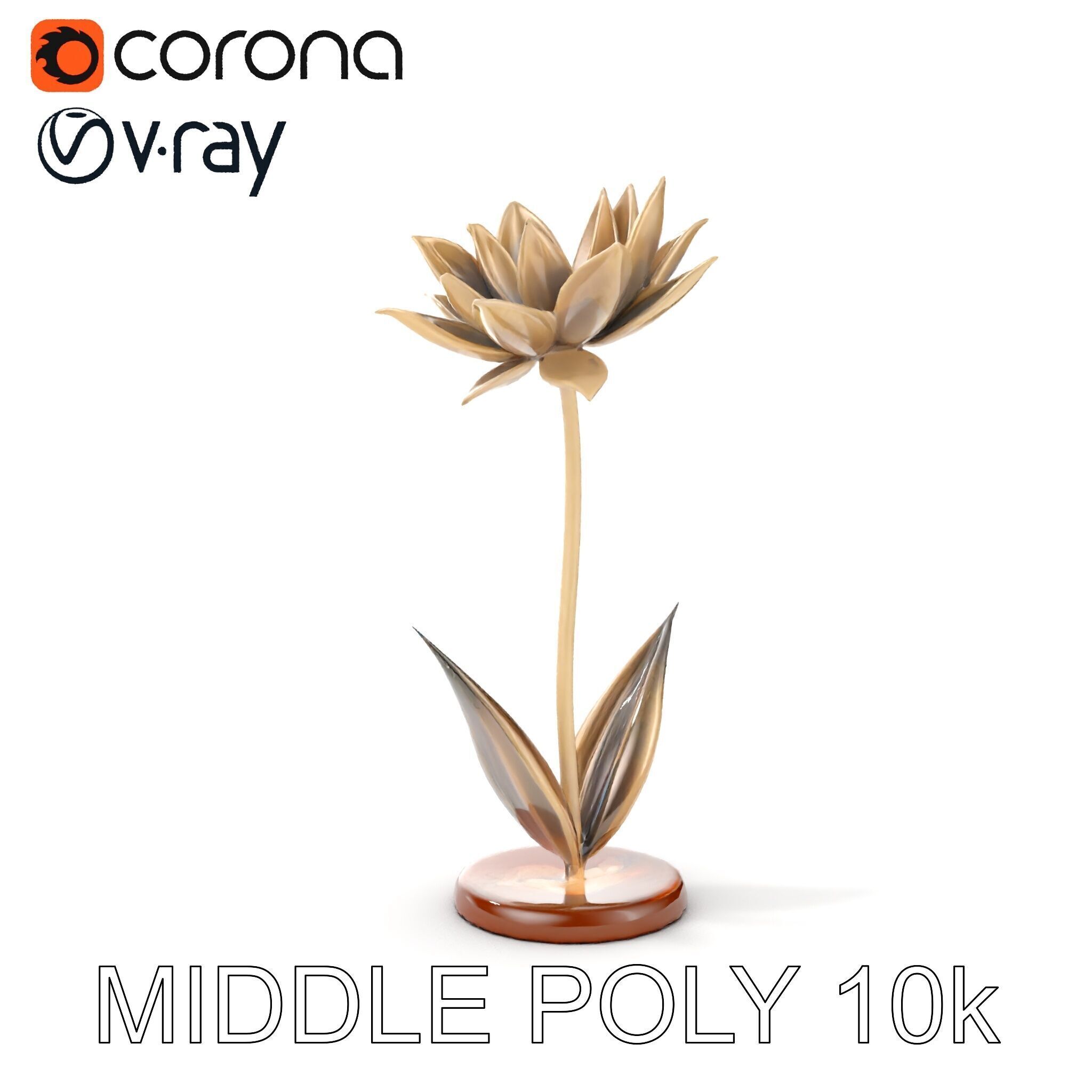Metallic Lotus Flower Sculpture D Model Pack Low-poly 3D model_14