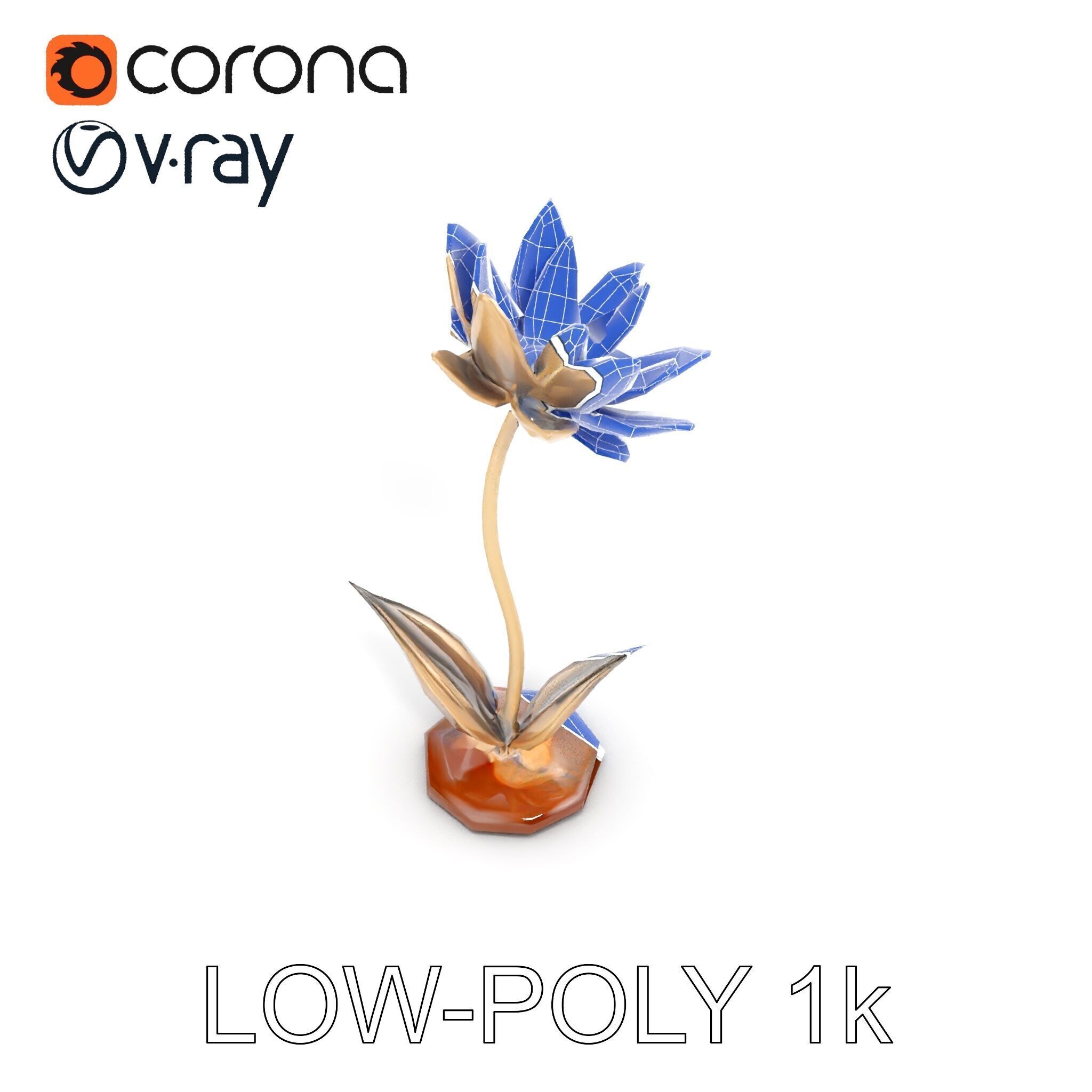 Metallic Lotus Flower Sculpture D Model Pack Low-poly 3D model_18