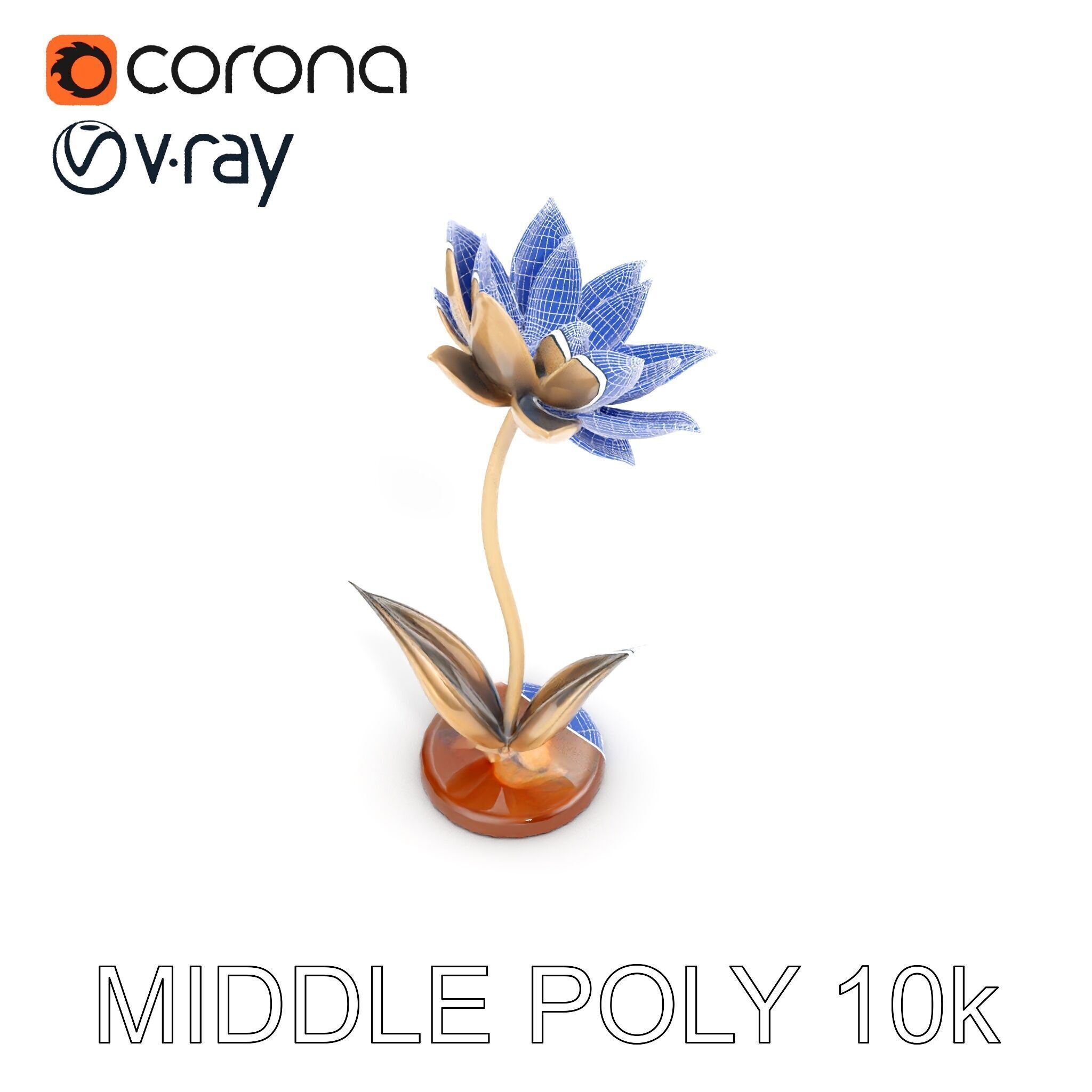 Metallic Lotus Flower Sculpture D Model Pack Low-poly 3D model_23