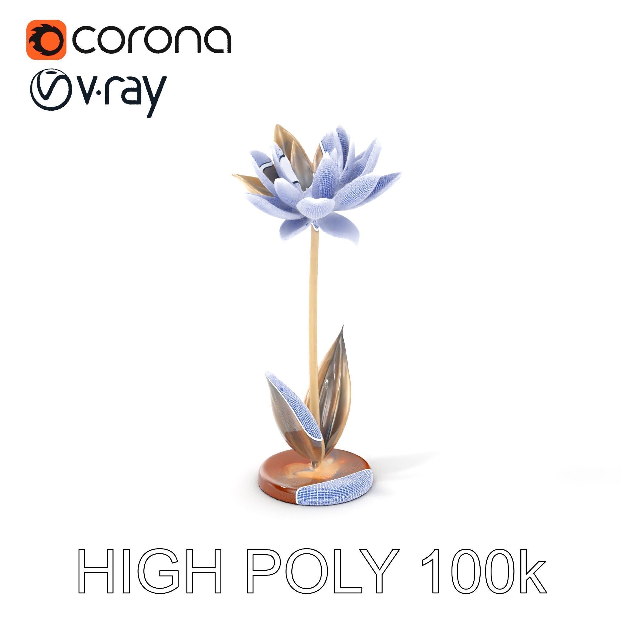 Metallic Lotus Flower Sculpture D Model Pack Low-poly 3D model_5