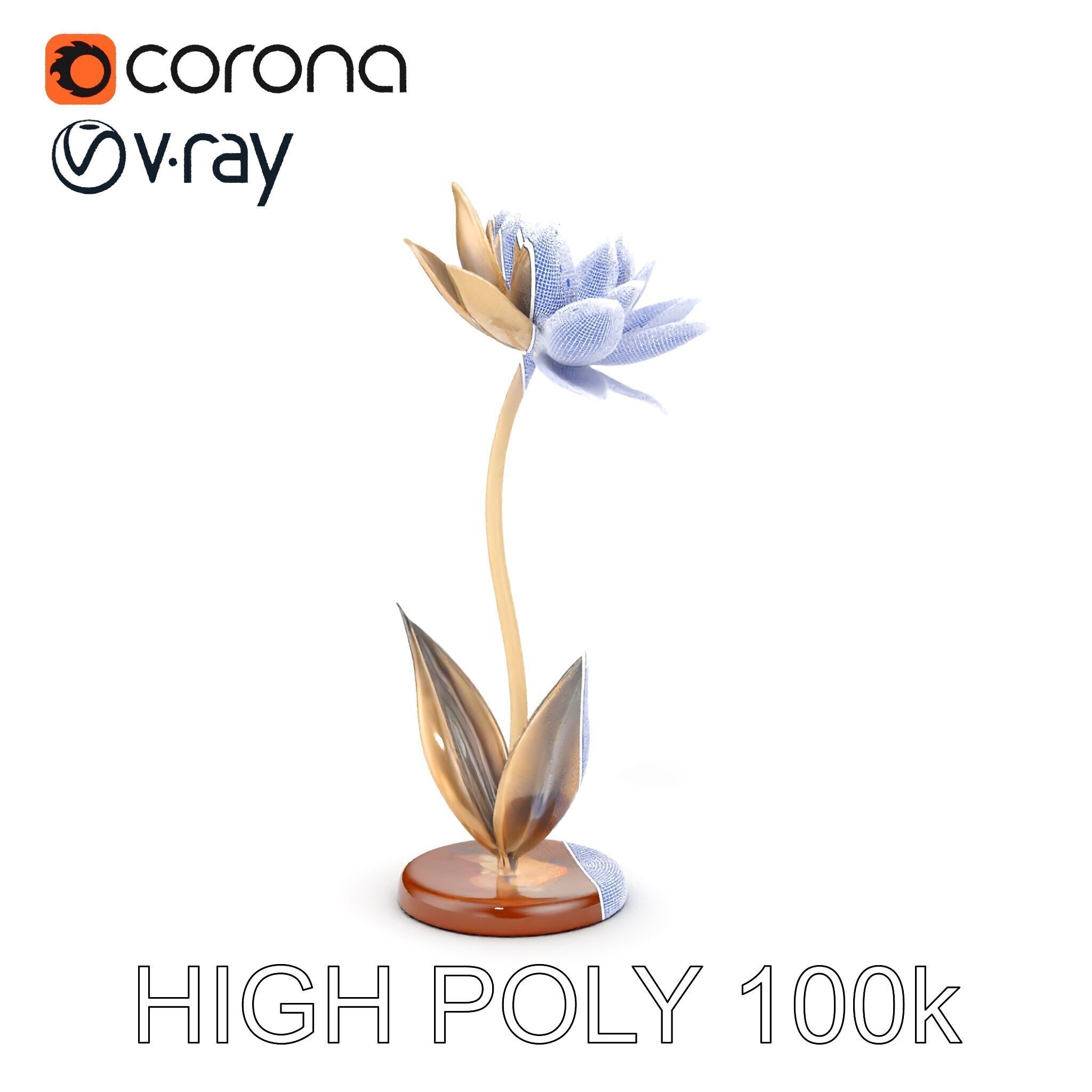 Metallic Lotus Flower Sculpture D Model Pack Low-poly 3D model_25