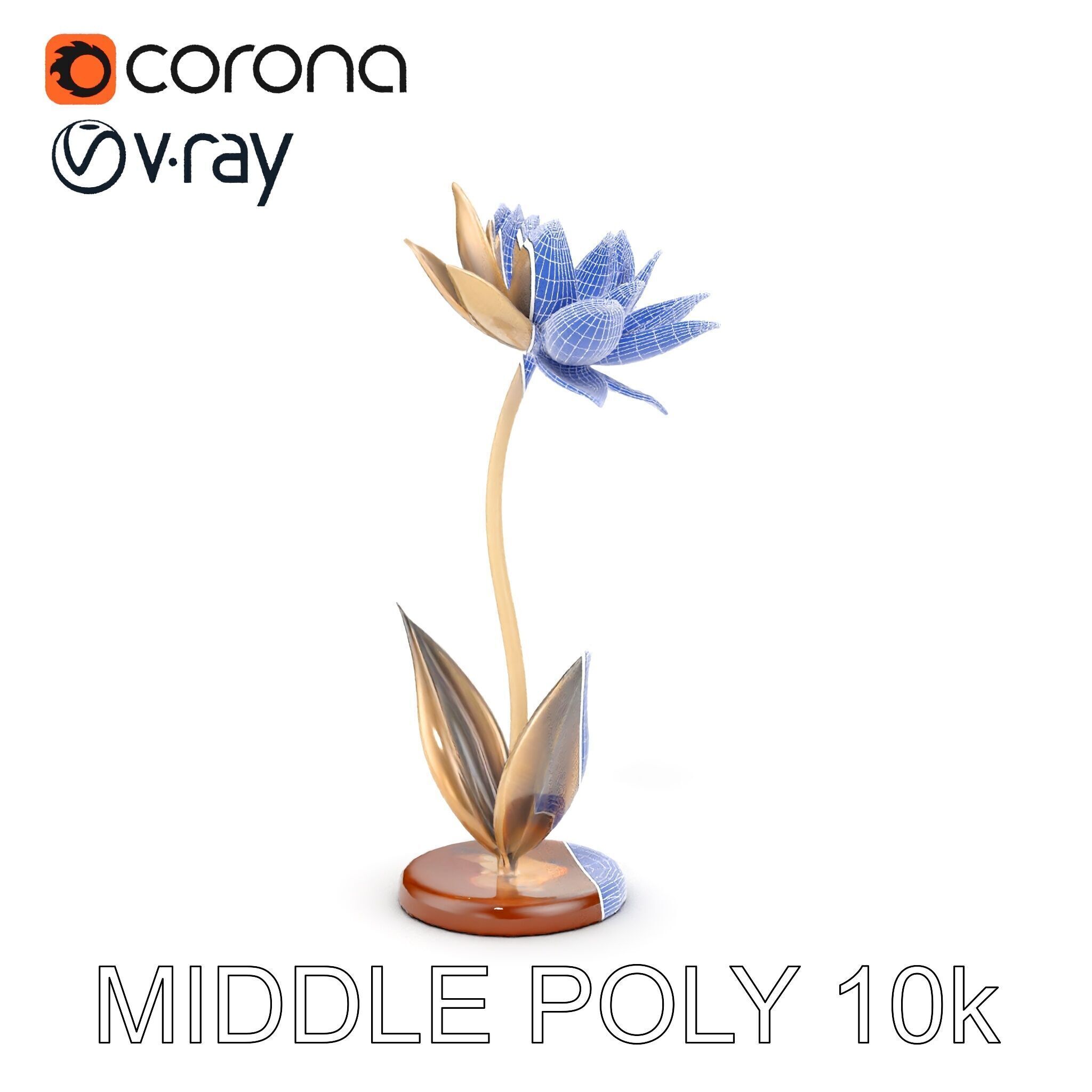 Metallic Lotus Flower Sculpture D Model Pack Low-poly 3D model_32