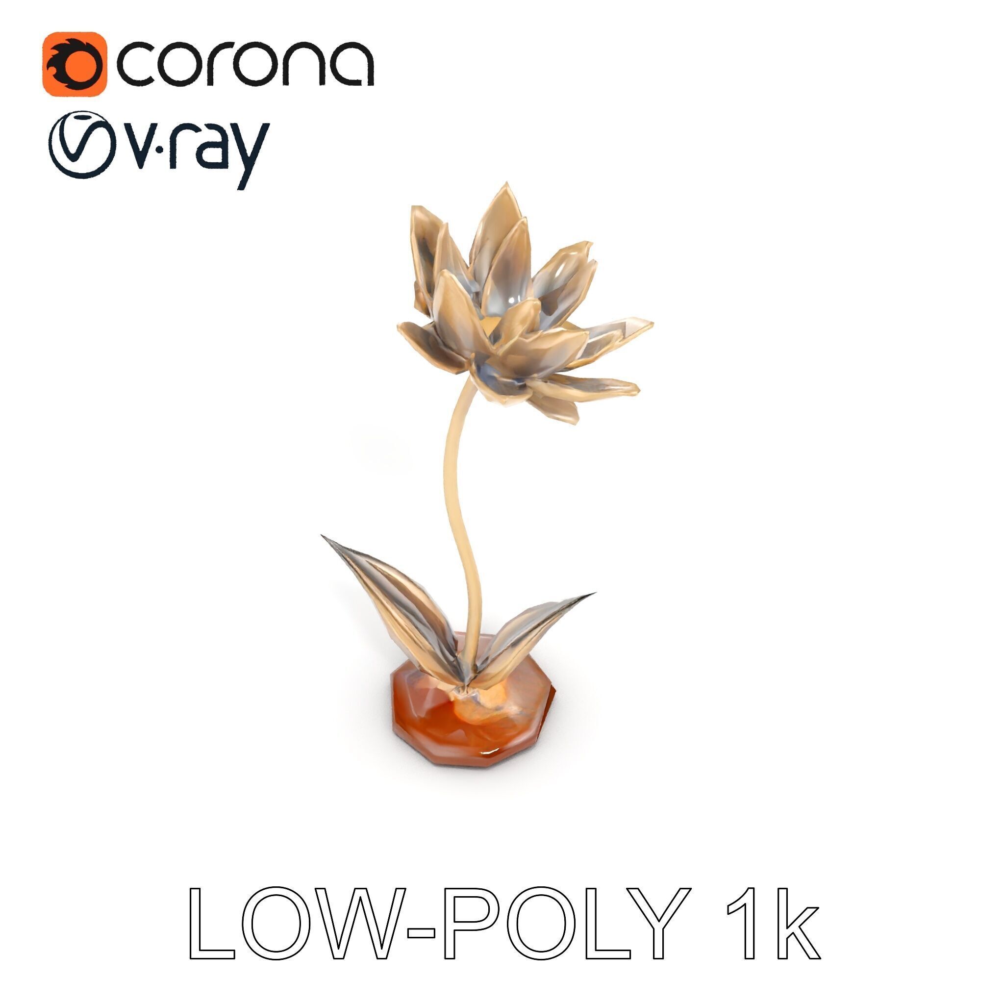 Metallic Lotus Flower Sculpture D Model Pack Low-poly 3D model_24