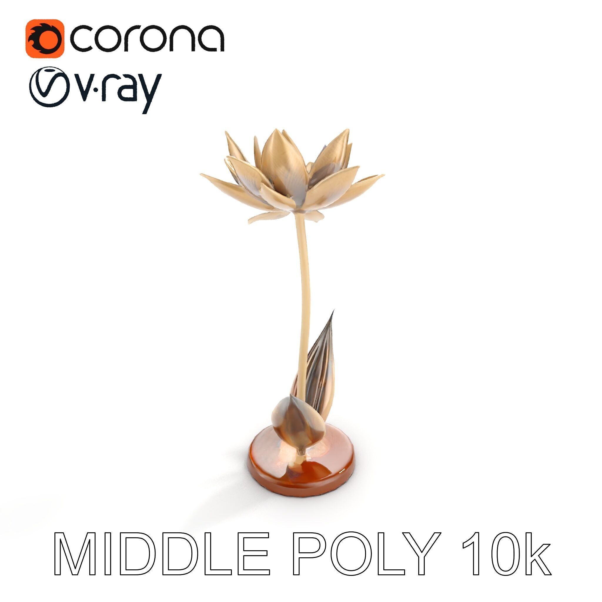 Metallic Lotus Flower Sculpture D Model Pack Low-poly 3D model_9
