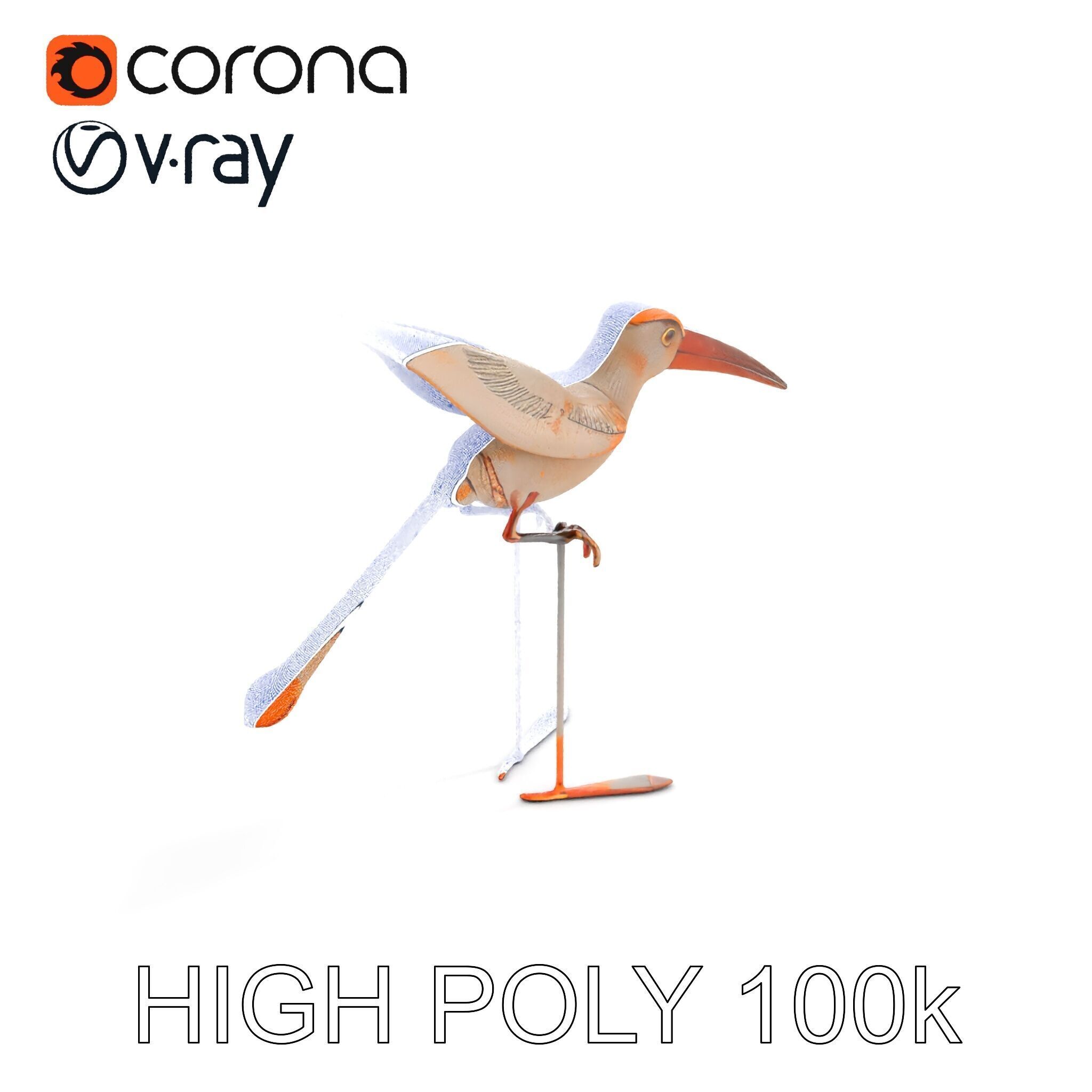 Vintage Bird Sculpture Model Pack Low-poly 3D model_35