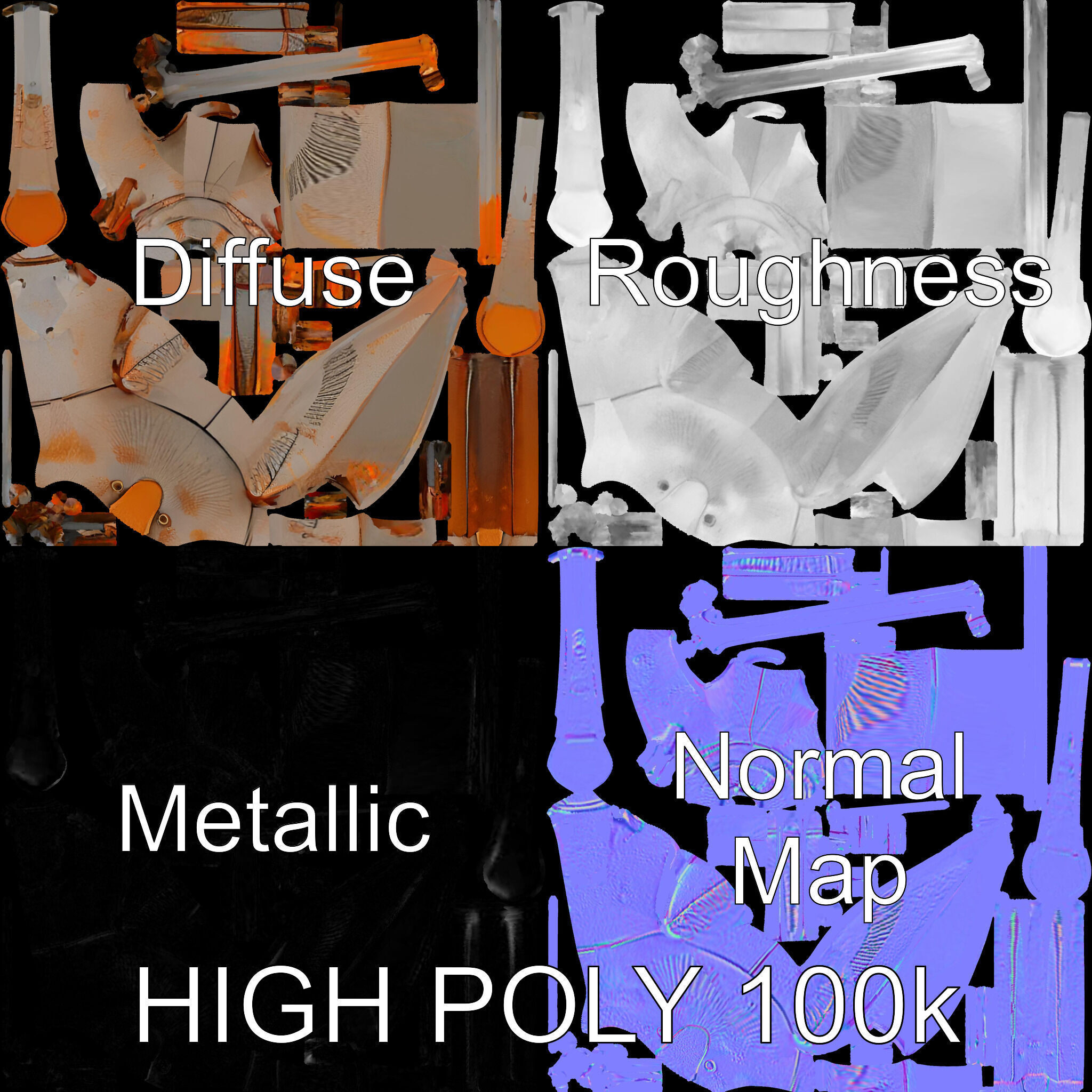 Vintage Bird Sculpture Model Pack Low-poly 3D model_3