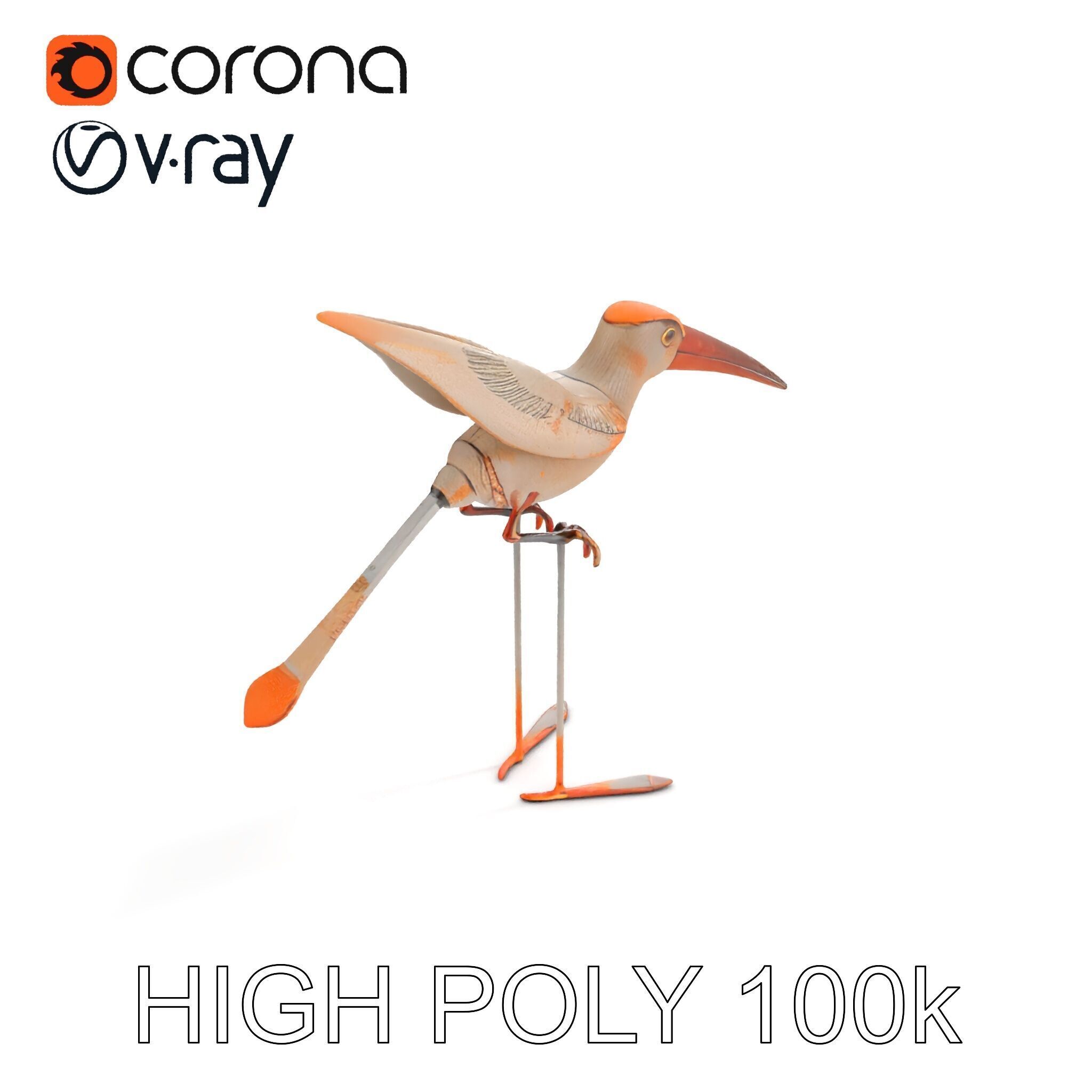 Vintage Bird Sculpture Model Pack Low-poly 3D model_10