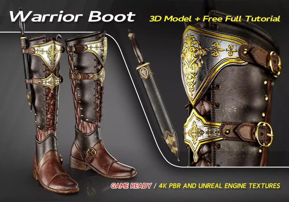 Warrior Boot Low-poly 3D model_0