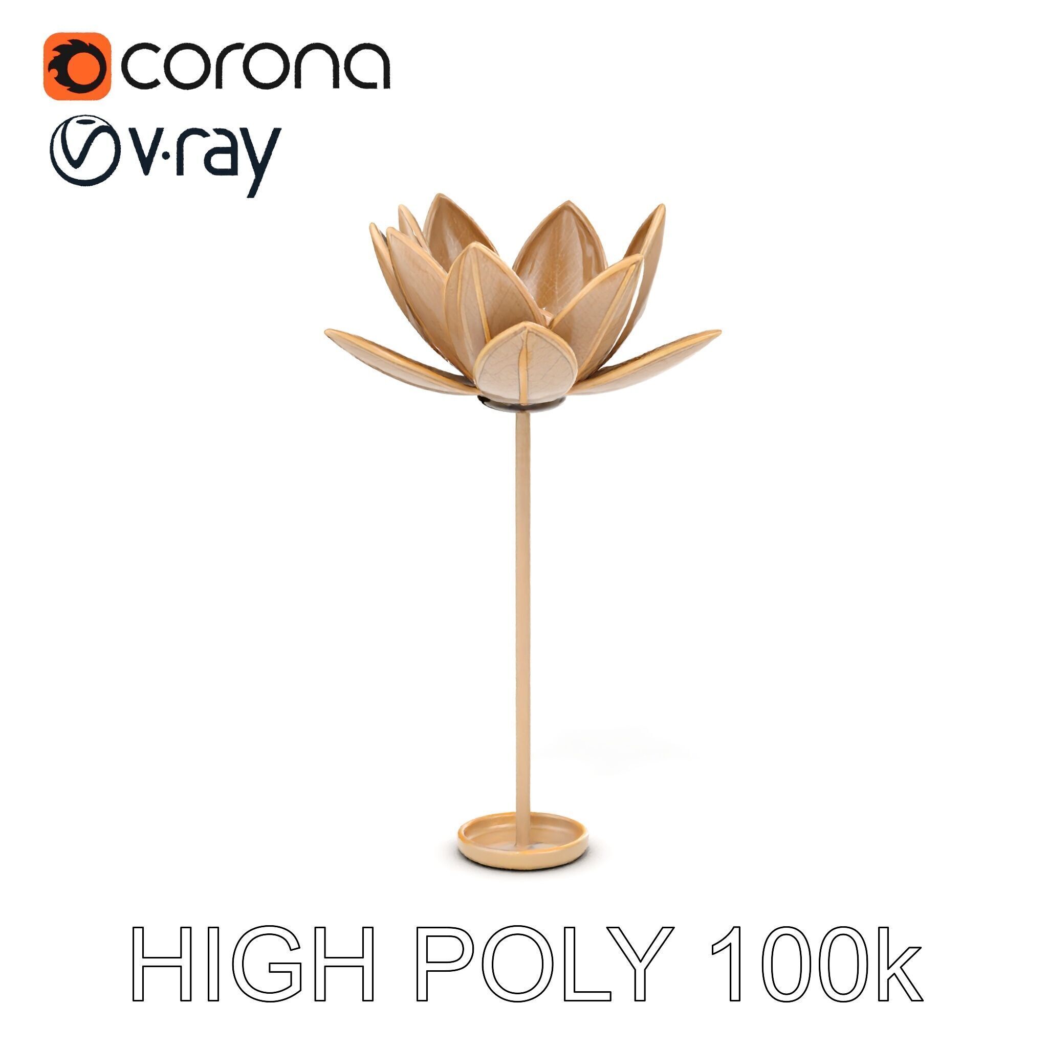 Elegant Metal Lotus Sculpture Model Pack Low-poly 3D model_25