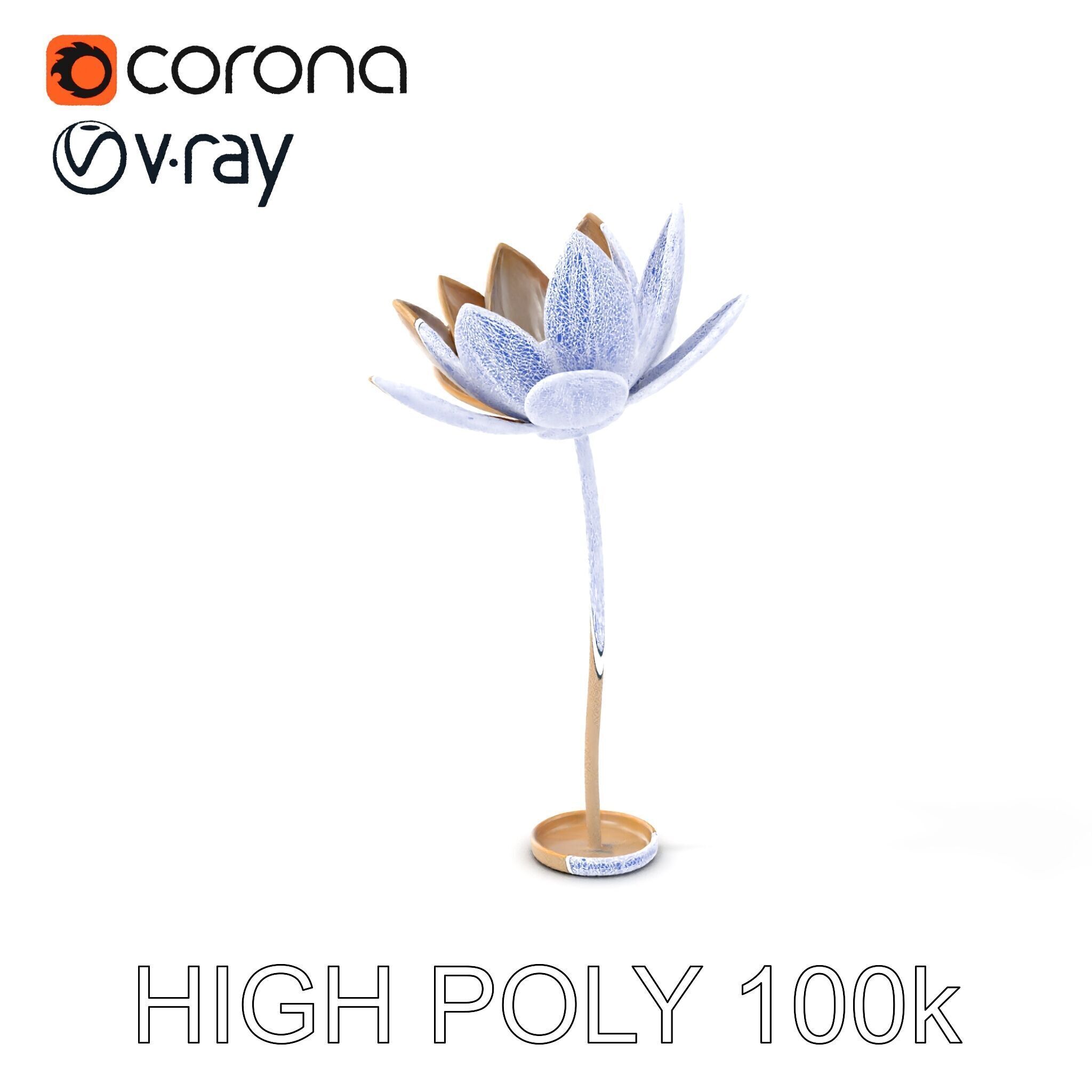 Elegant Metal Lotus Sculpture Model Pack Low-poly 3D model_4