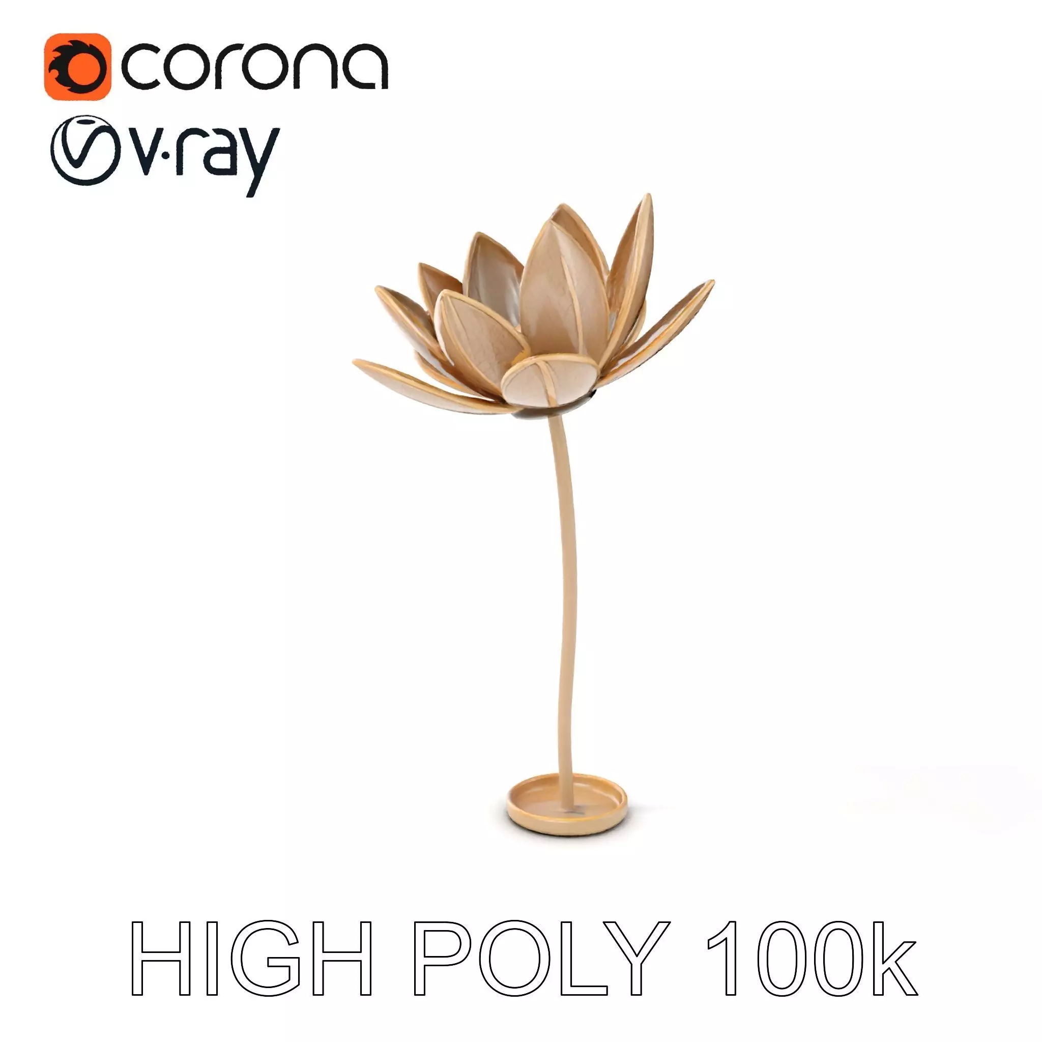 Elegant Metal Lotus Sculpture Model Pack Low-poly 3D model_0