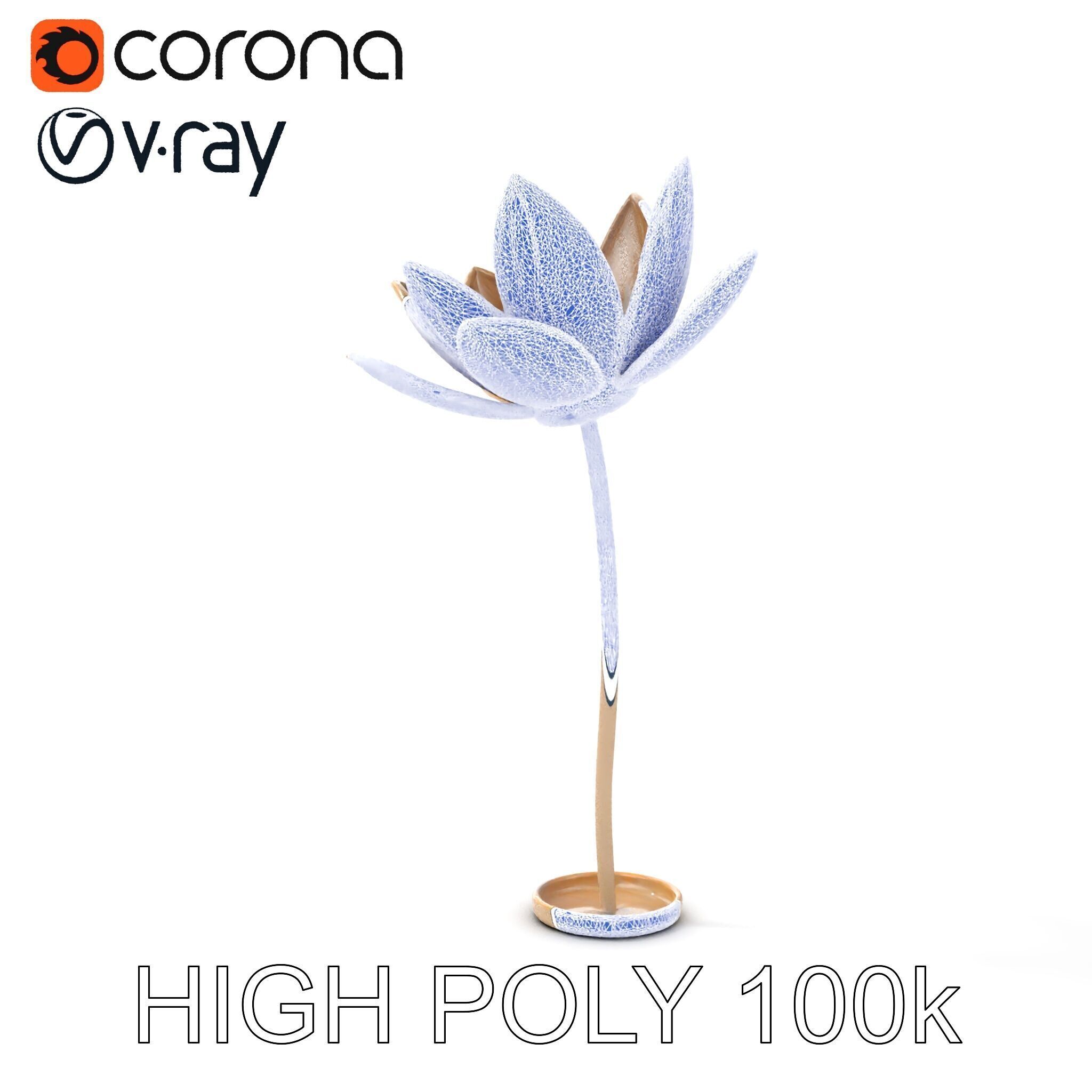 Elegant Metal Lotus Sculpture Model Pack Low-poly 3D model_17