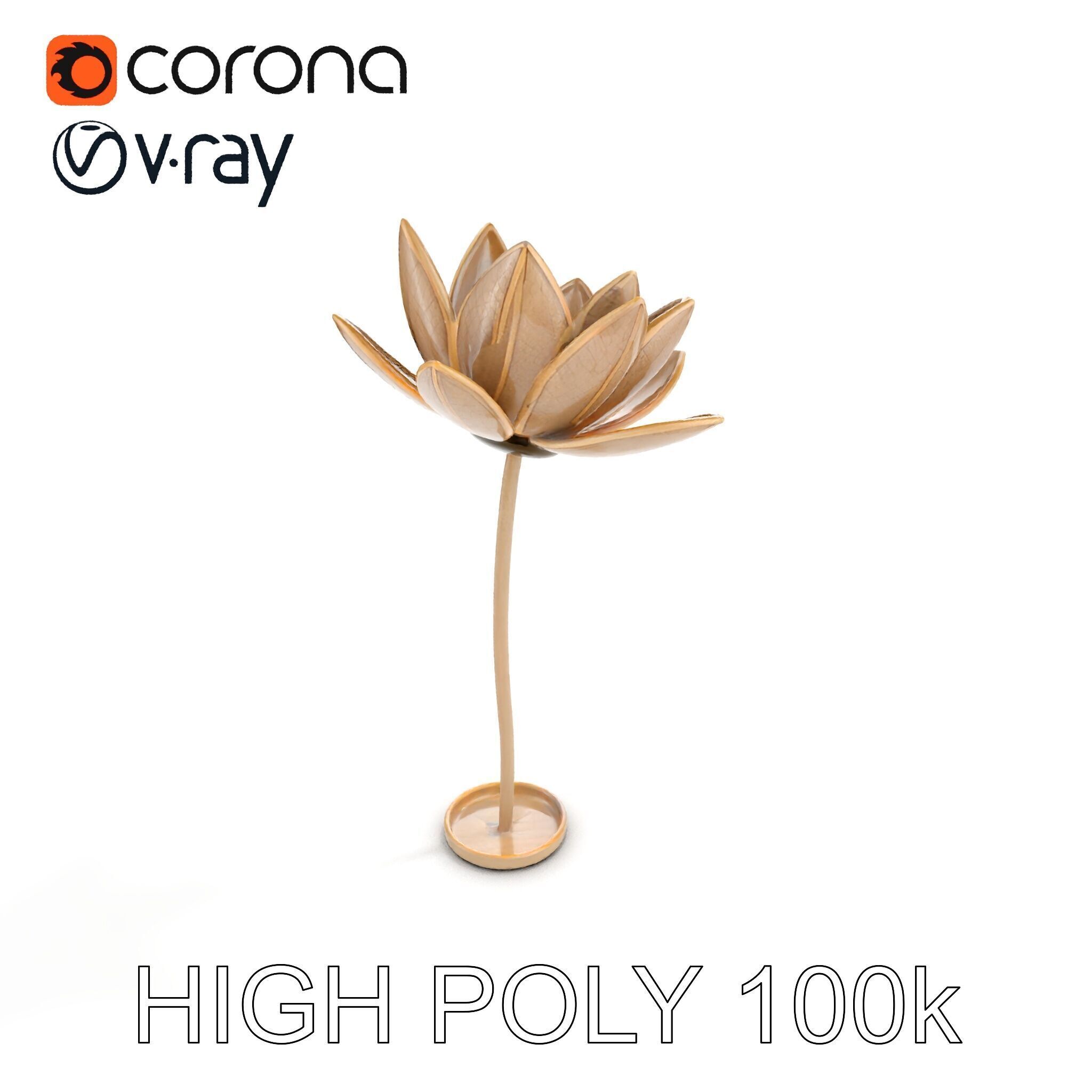 Elegant Metal Lotus Sculpture Model Pack Low-poly 3D model_8
