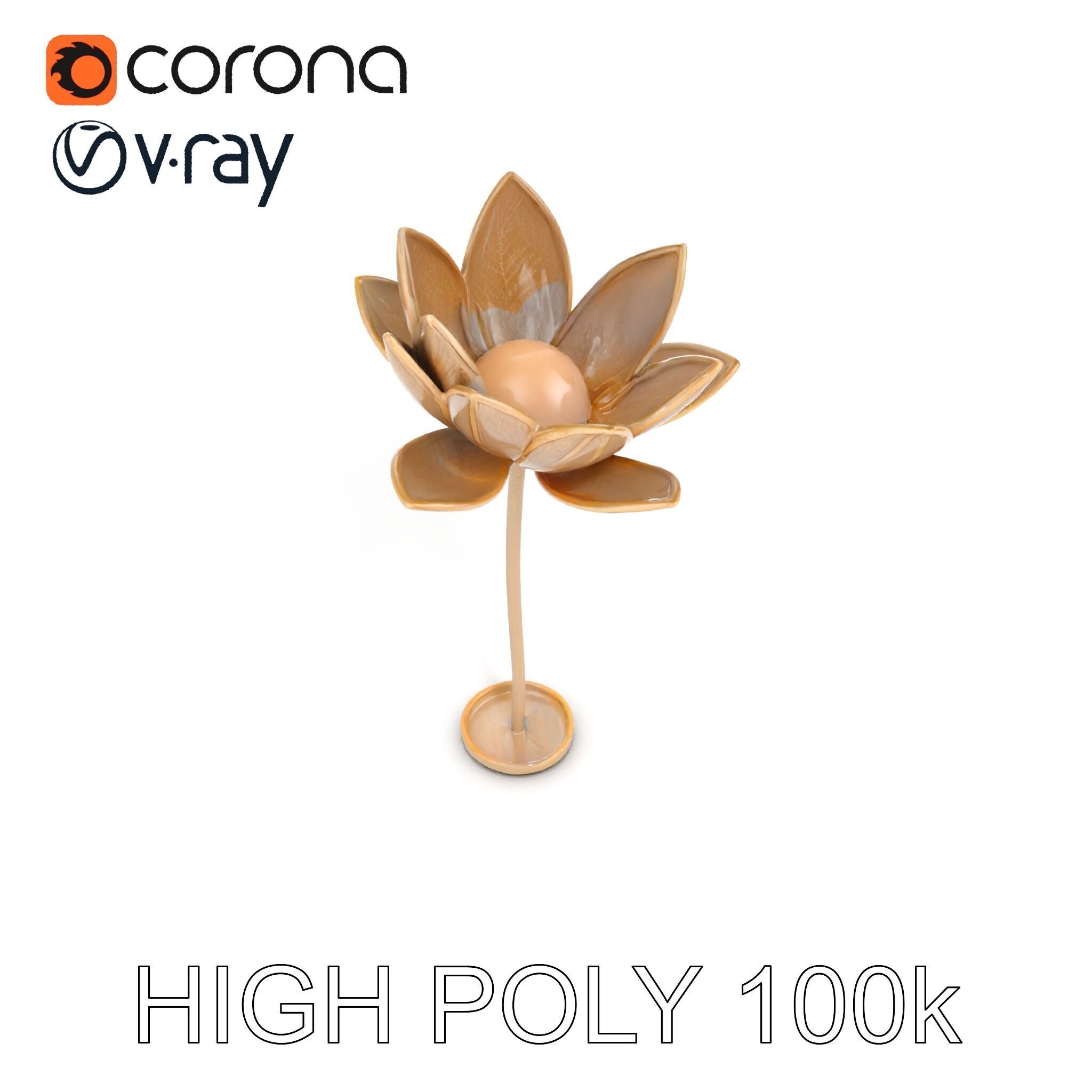 Elegant Metal Lotus Sculpture Model Pack Low-poly 3D model_15