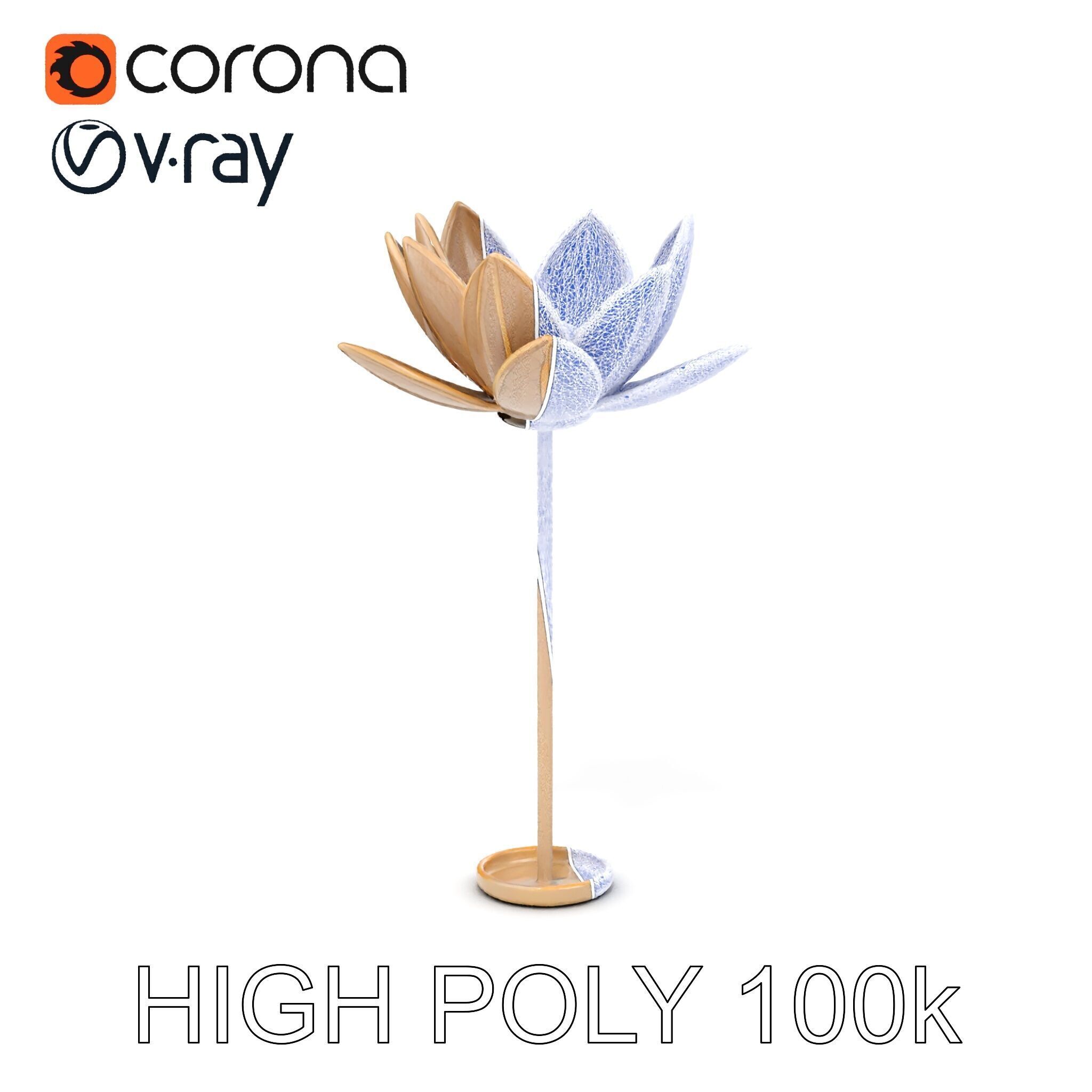 Elegant Metal Lotus Sculpture Model Pack Low-poly 3D model_28