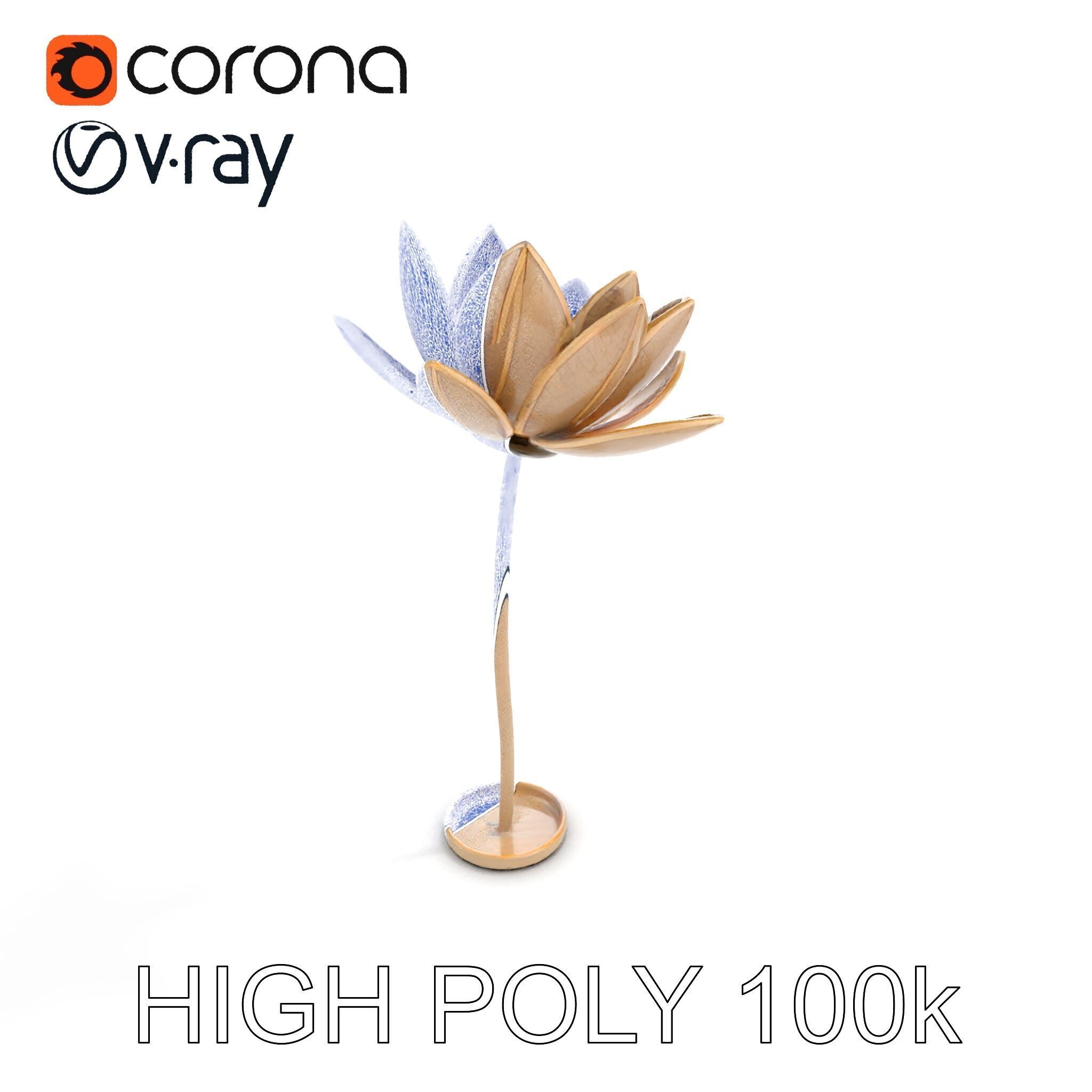 Elegant Metal Lotus Sculpture Model Pack Low-poly 3D model_24