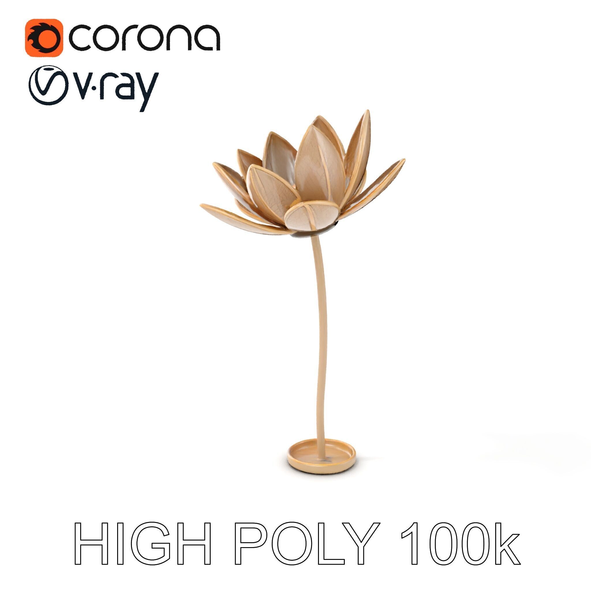Elegant Metal Lotus Sculpture Model Pack Low-poly 3D model_6