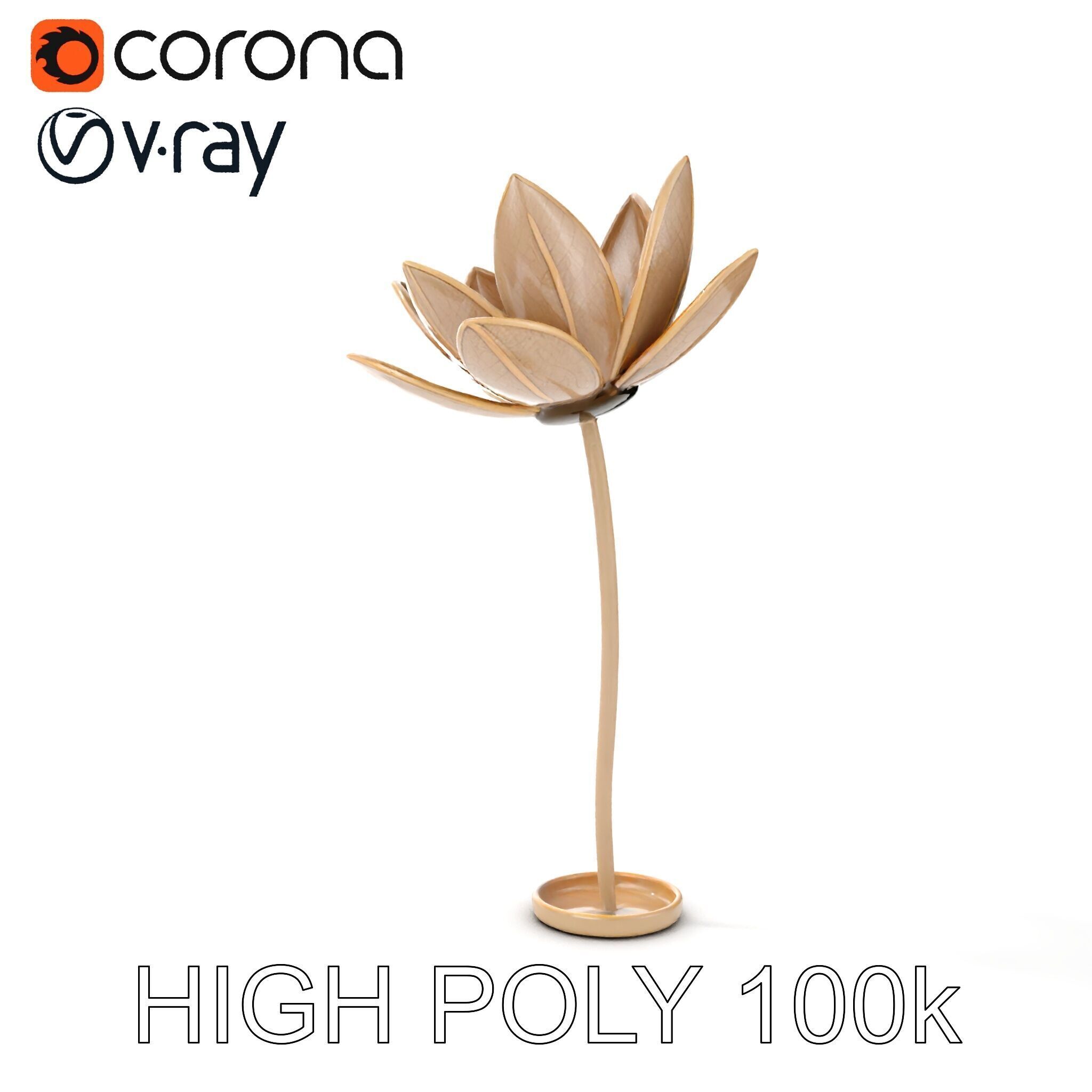 Elegant Metal Lotus Sculpture Model Pack Low-poly 3D model_31