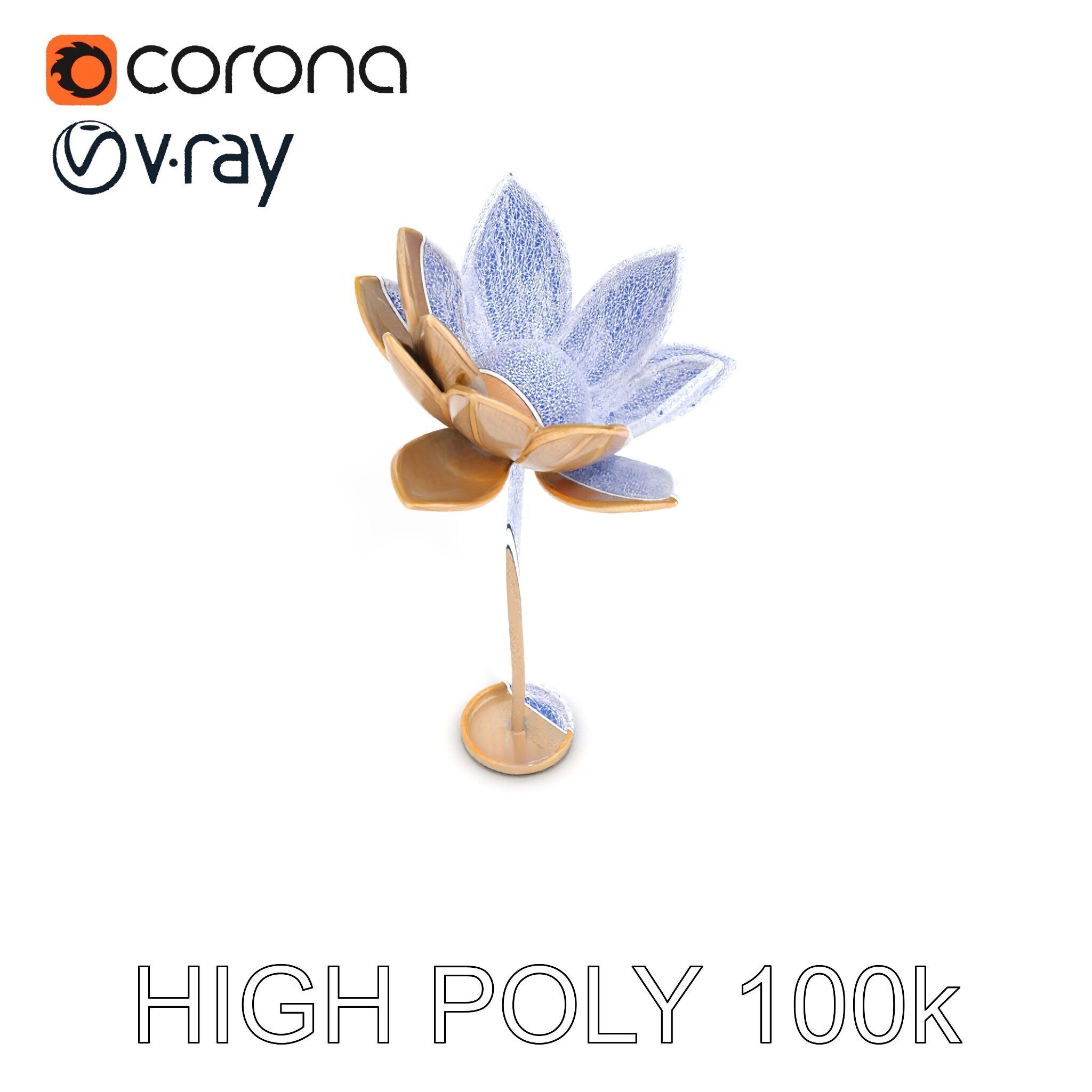 Elegant Metal Lotus Sculpture Model Pack Low-poly 3D model_23