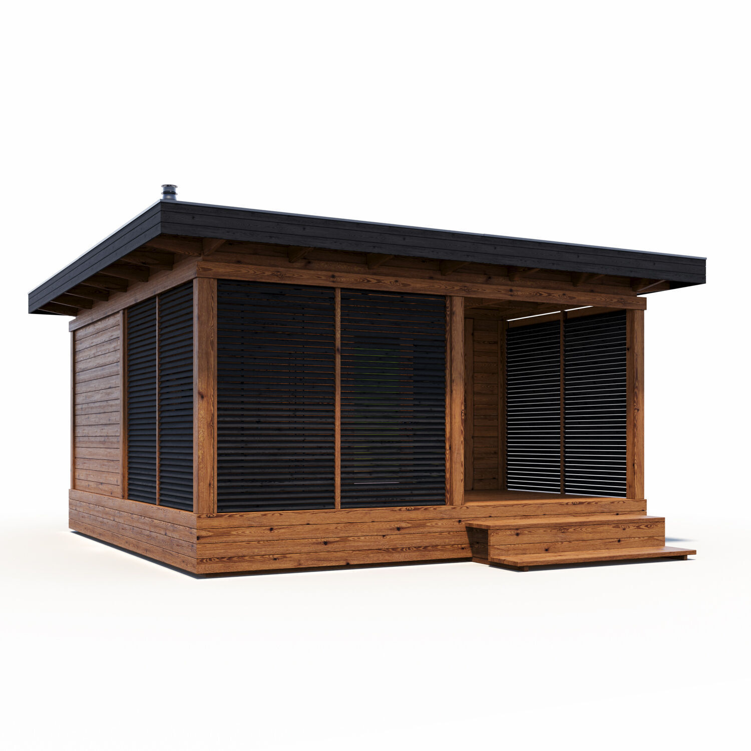 Bathhouse 02 made of timber with a covered terrace 3D model_1