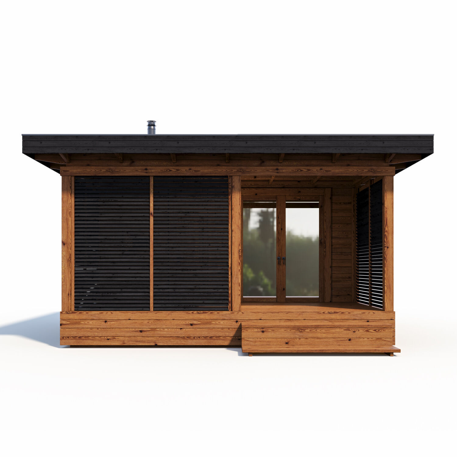 Bathhouse 02 made of timber with a covered terrace 3D model_2