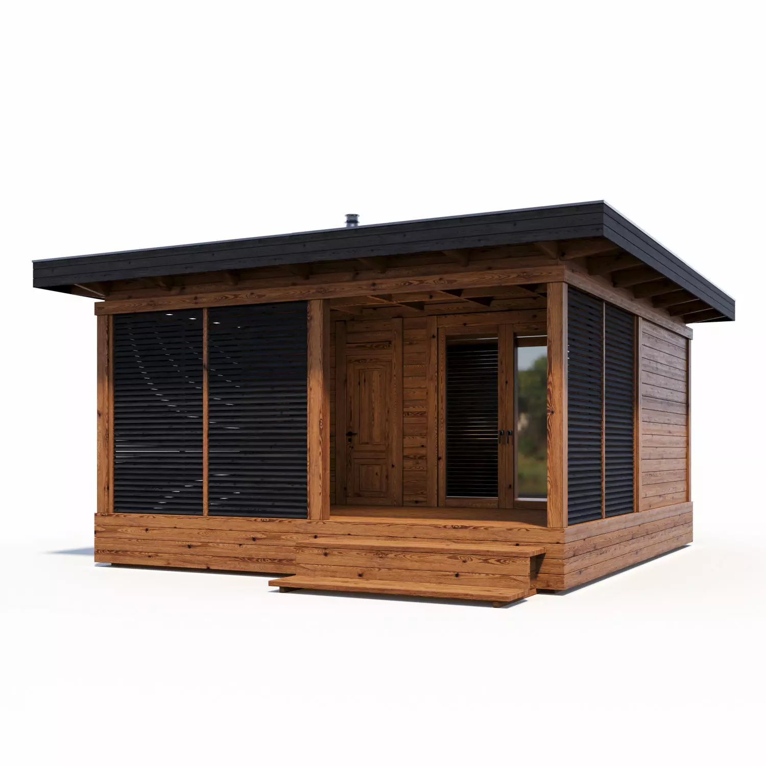 Bathhouse 02 made of timber with a covered terrace 3D model_0