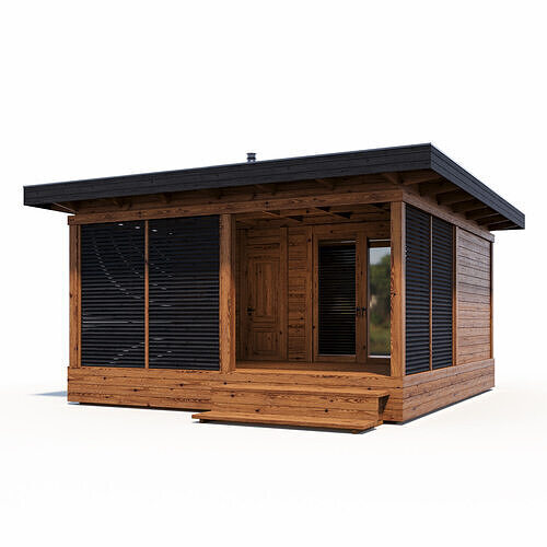 Bathhouse 02 made of timber with a covered terrace 3D model