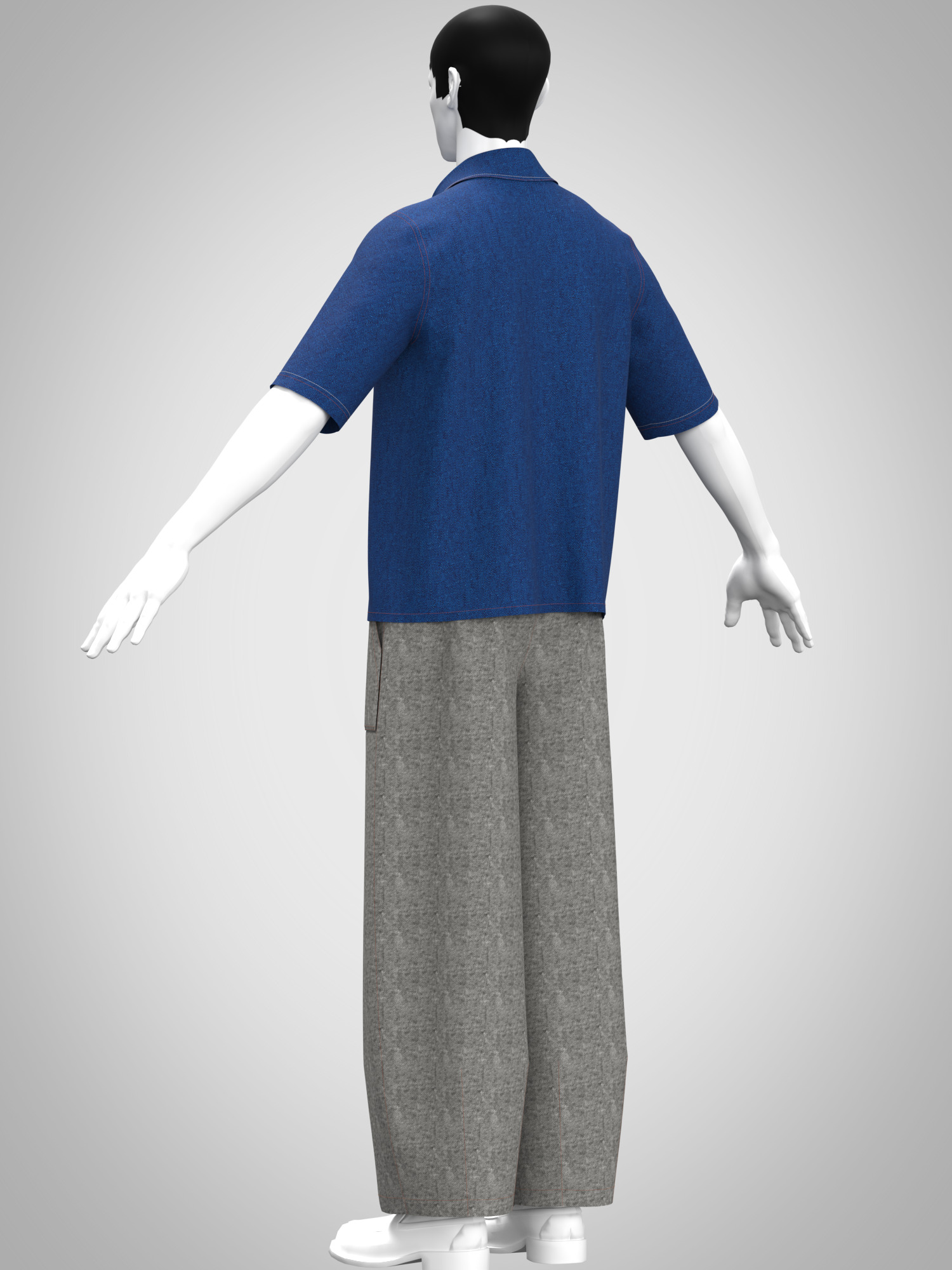 Mens barrel leg pant and denim shirt rigged model Low-poly 3D model_1