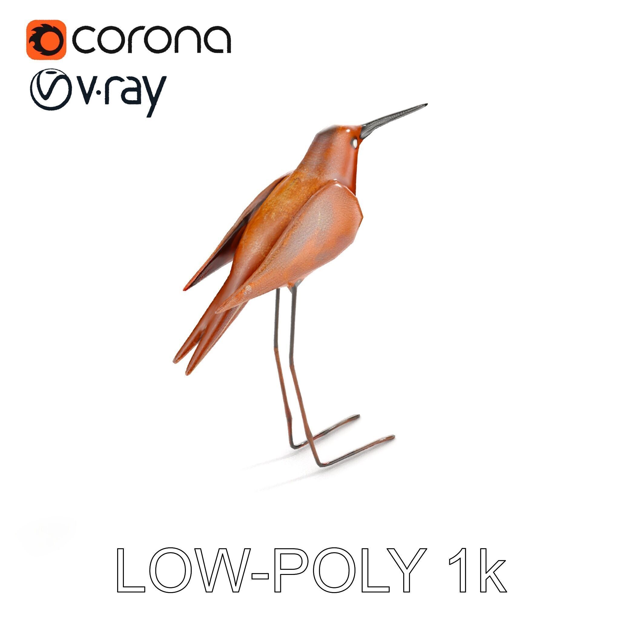 Rustic Metal Bird Sculpture D Model Pack Low-poly 3D model_9