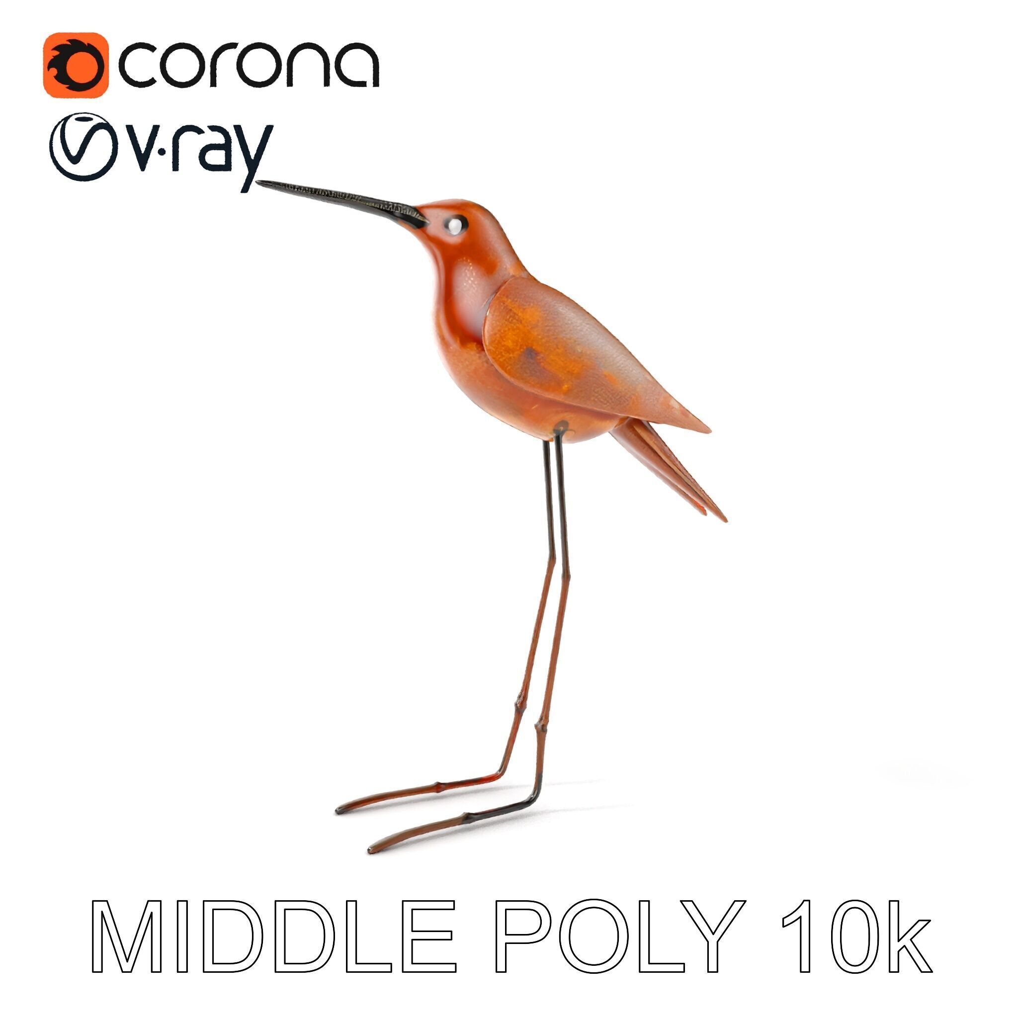 Rustic Metal Bird Sculpture D Model Pack Low-poly 3D model_6