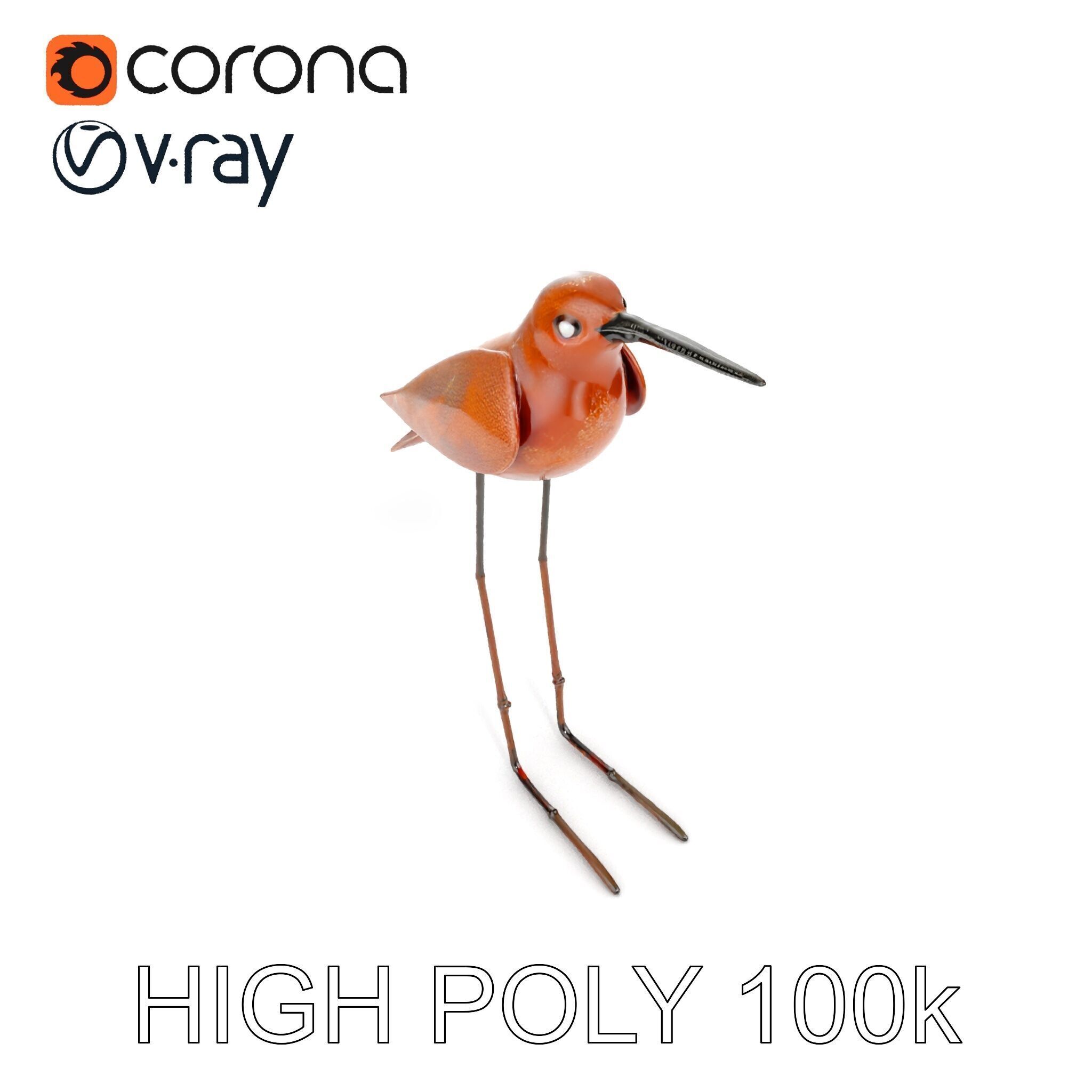 Rustic Metal Bird Sculpture D Model Pack Low-poly 3D model_10