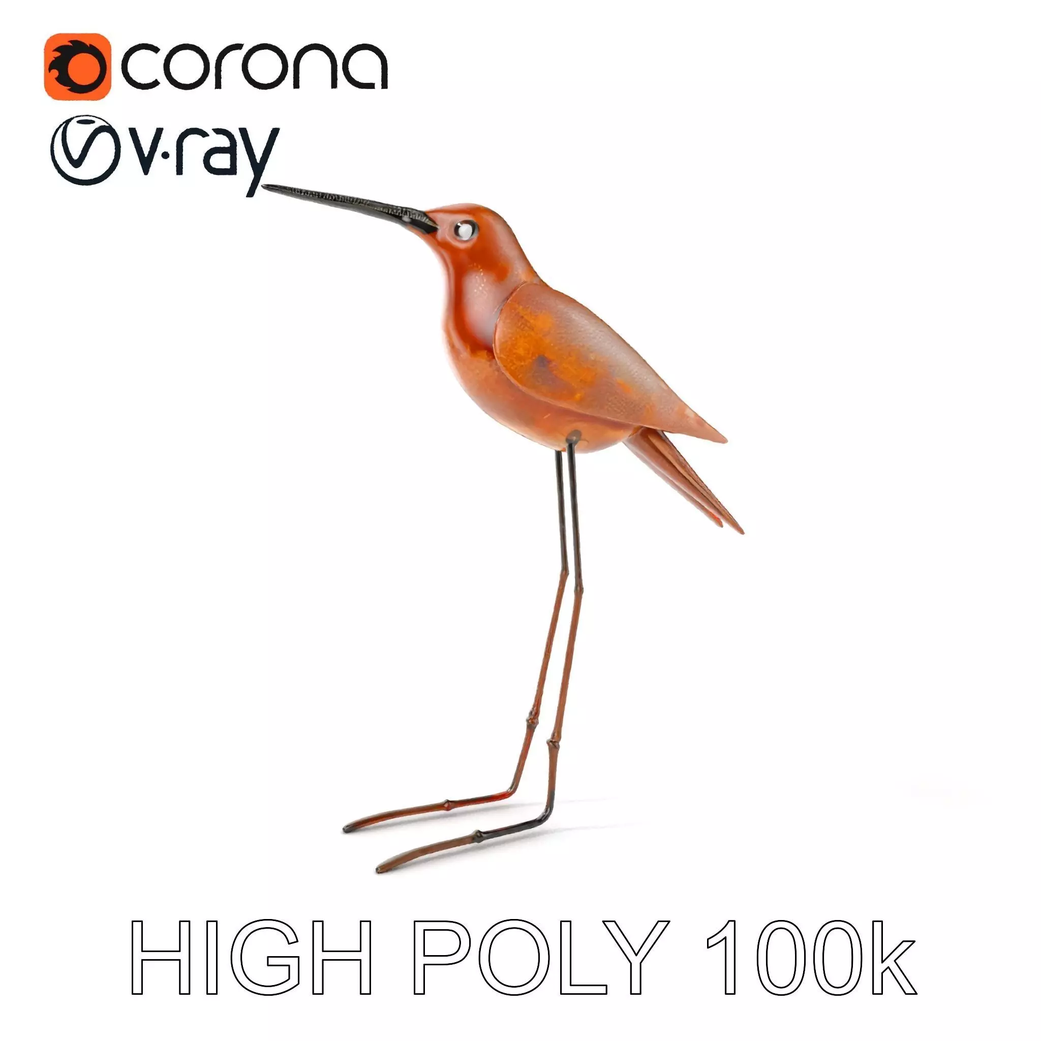Rustic Metal Bird Sculpture D Model Pack Low-poly 3D model_0