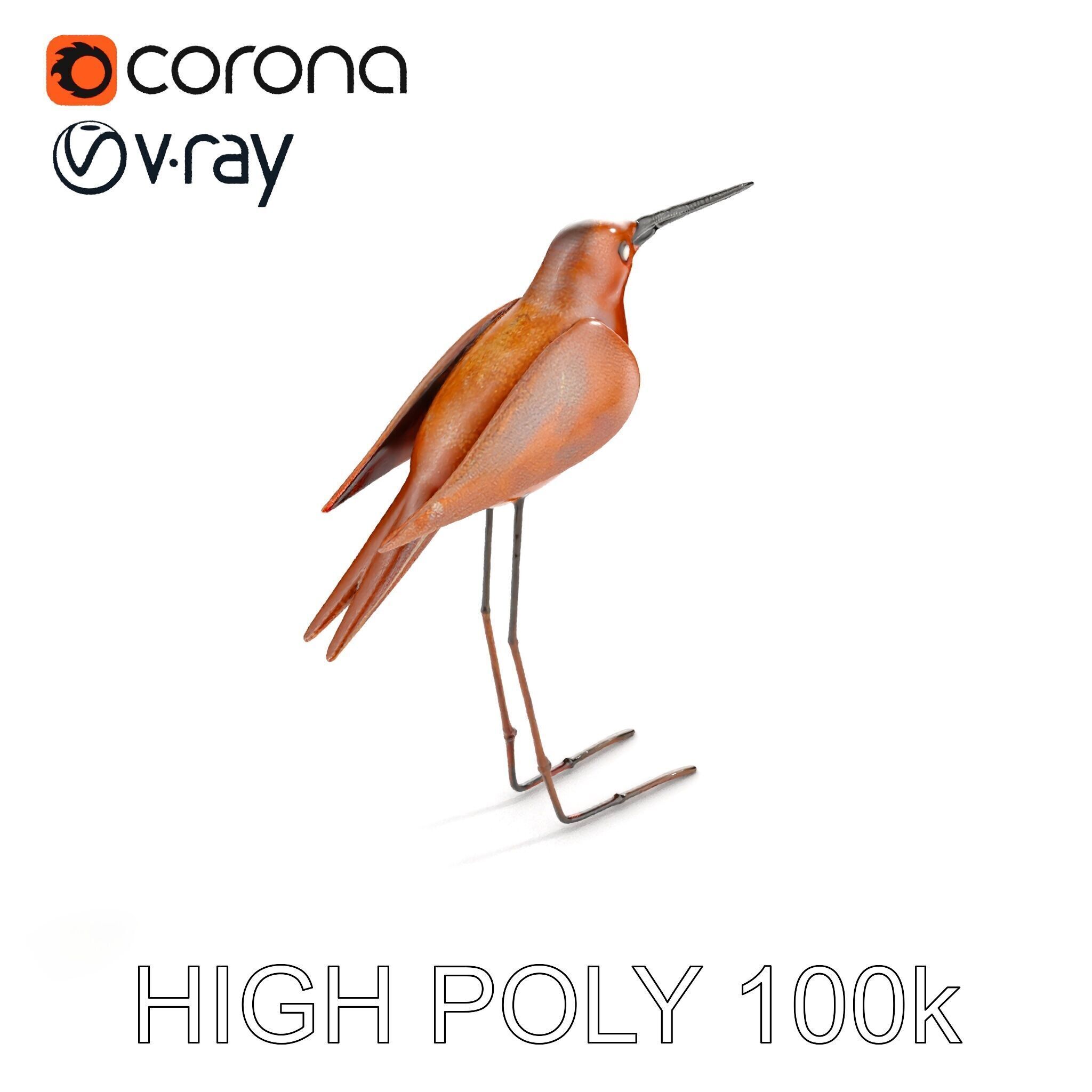 Rustic Metal Bird Sculpture D Model Pack Low-poly 3D model_16