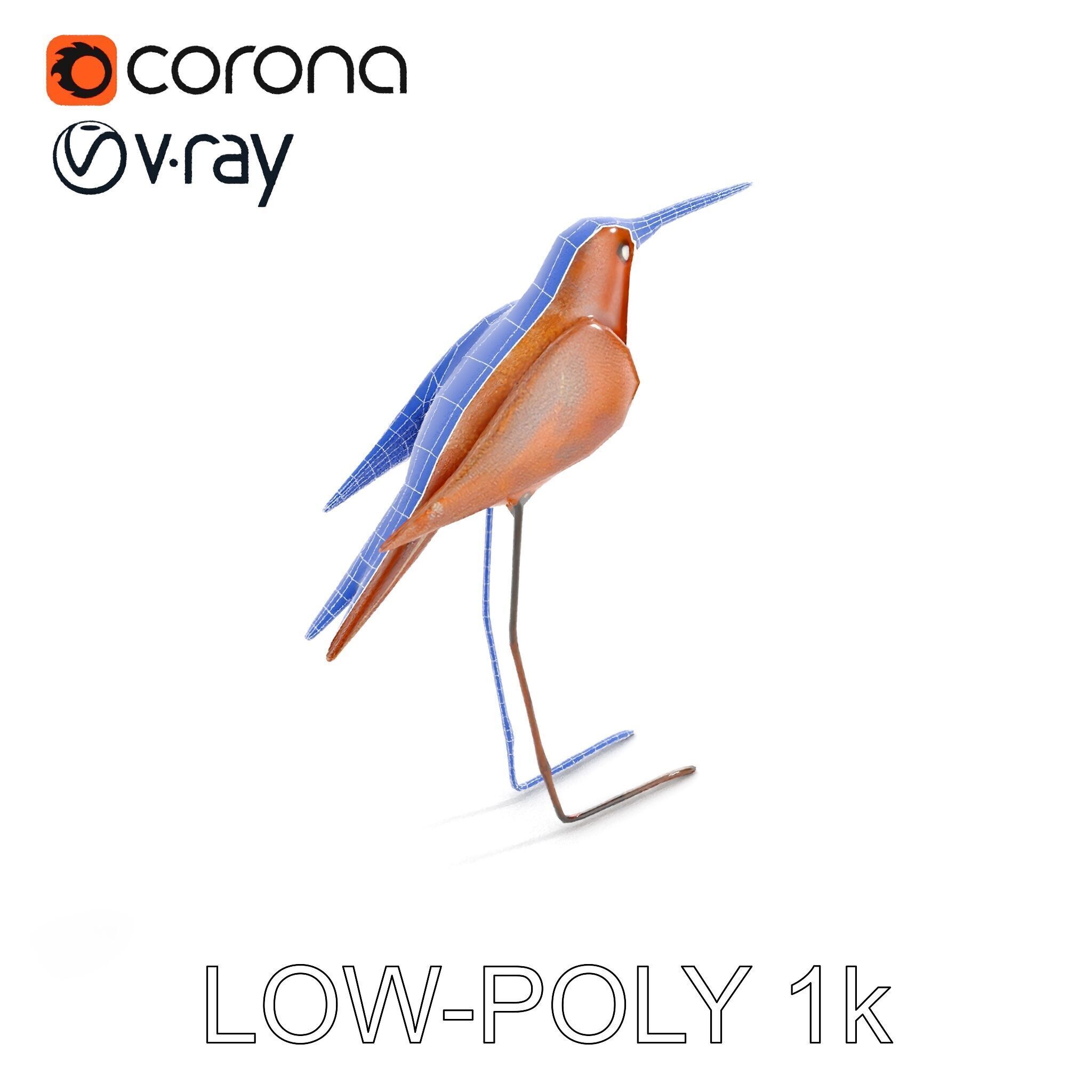 Rustic Metal Bird Sculpture D Model Pack Low-poly 3D model_15